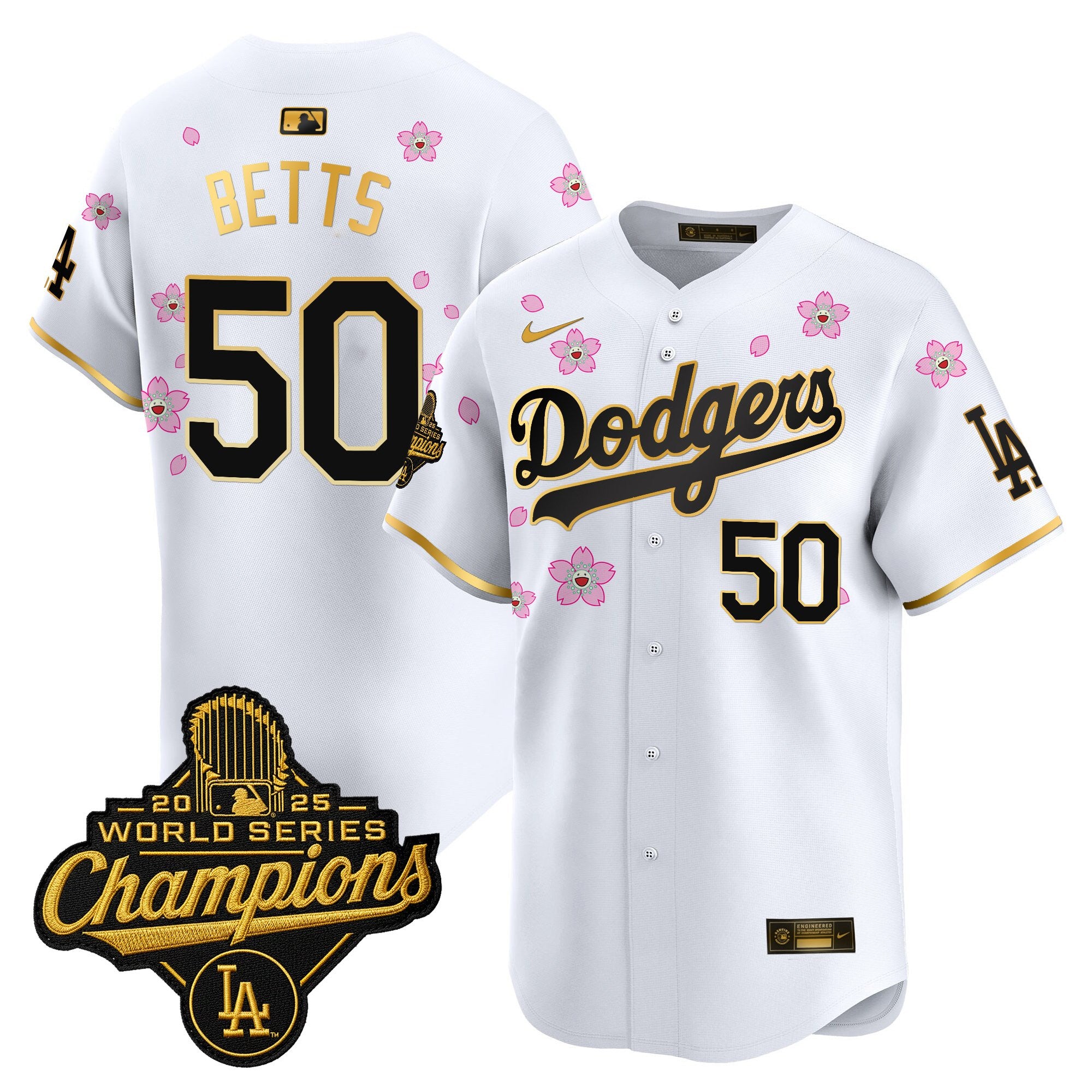 Men's Dodgers 2025 World Series Champions x Tokyo Series Gold Trim Vapor Premier Limited Jersey - Stitched