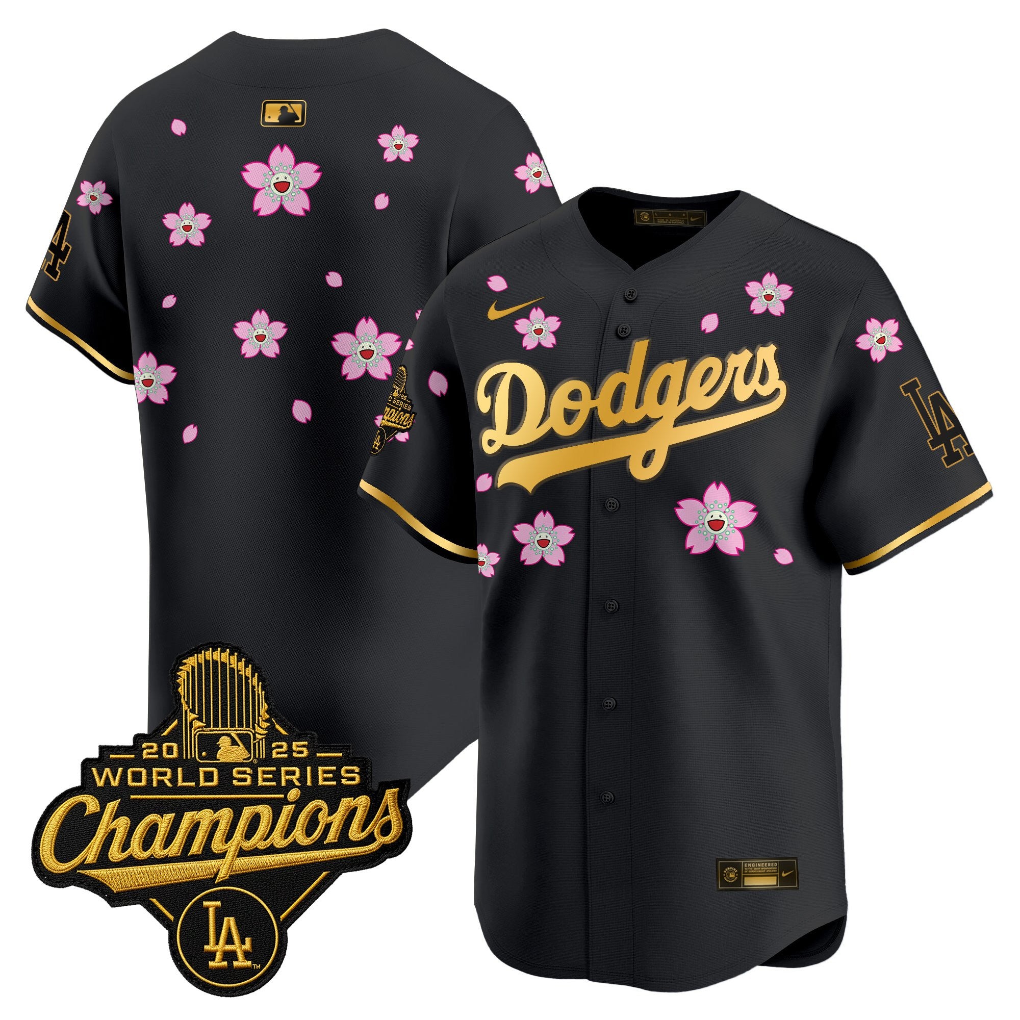 Men's Dodgers 2025 World Series Champions x Tokyo Series Gold Trim Vapor Premier Limited Jersey - Stitched