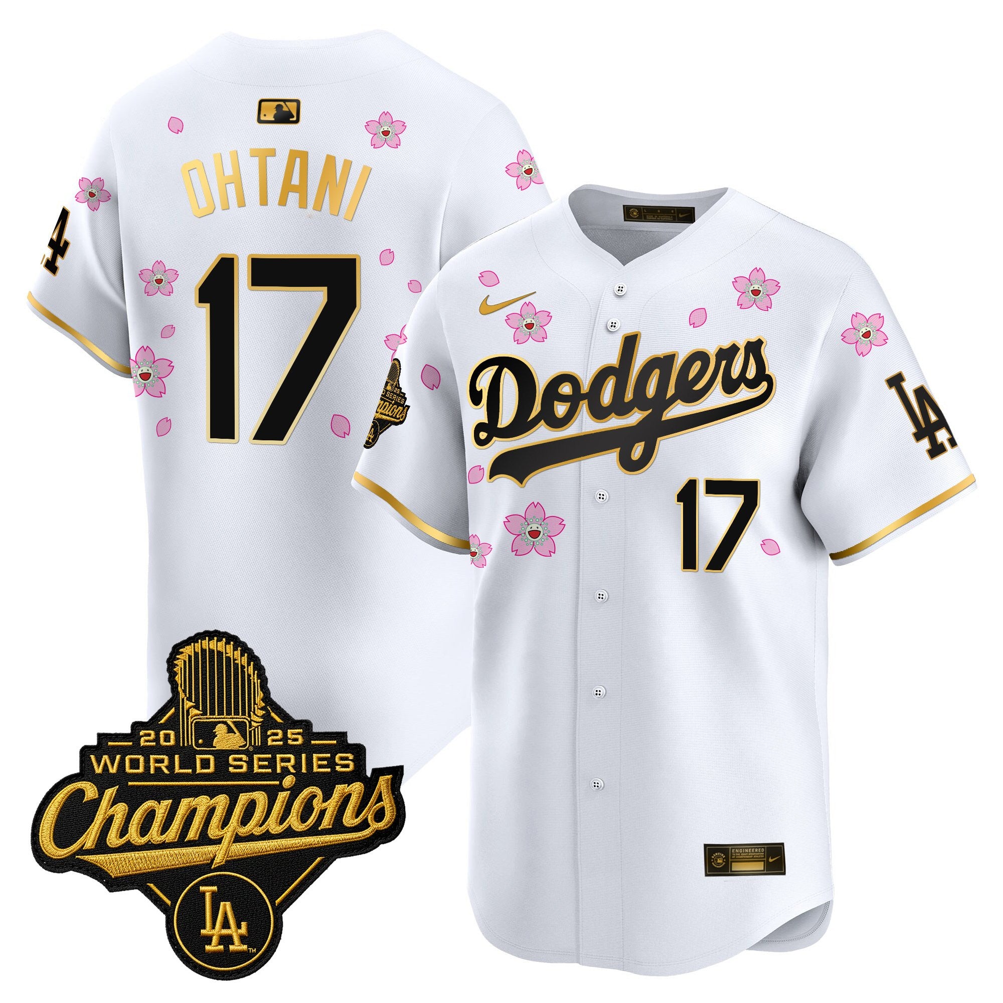 Men's Dodgers 2025 World Series Champions x Tokyo Series Gold Trim Vapor Premier Limited Jersey - Stitched