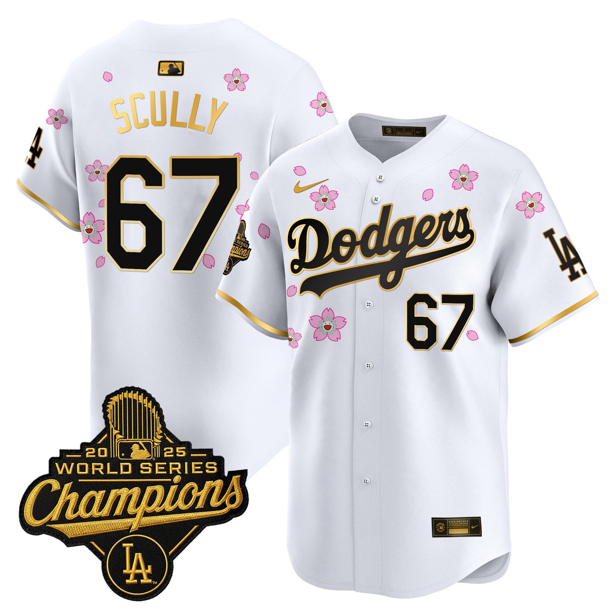 Men's Dodgers 2025 World Series Champions x Tokyo Series Gold Trim Vapor Premier Limited Jersey - Stitched