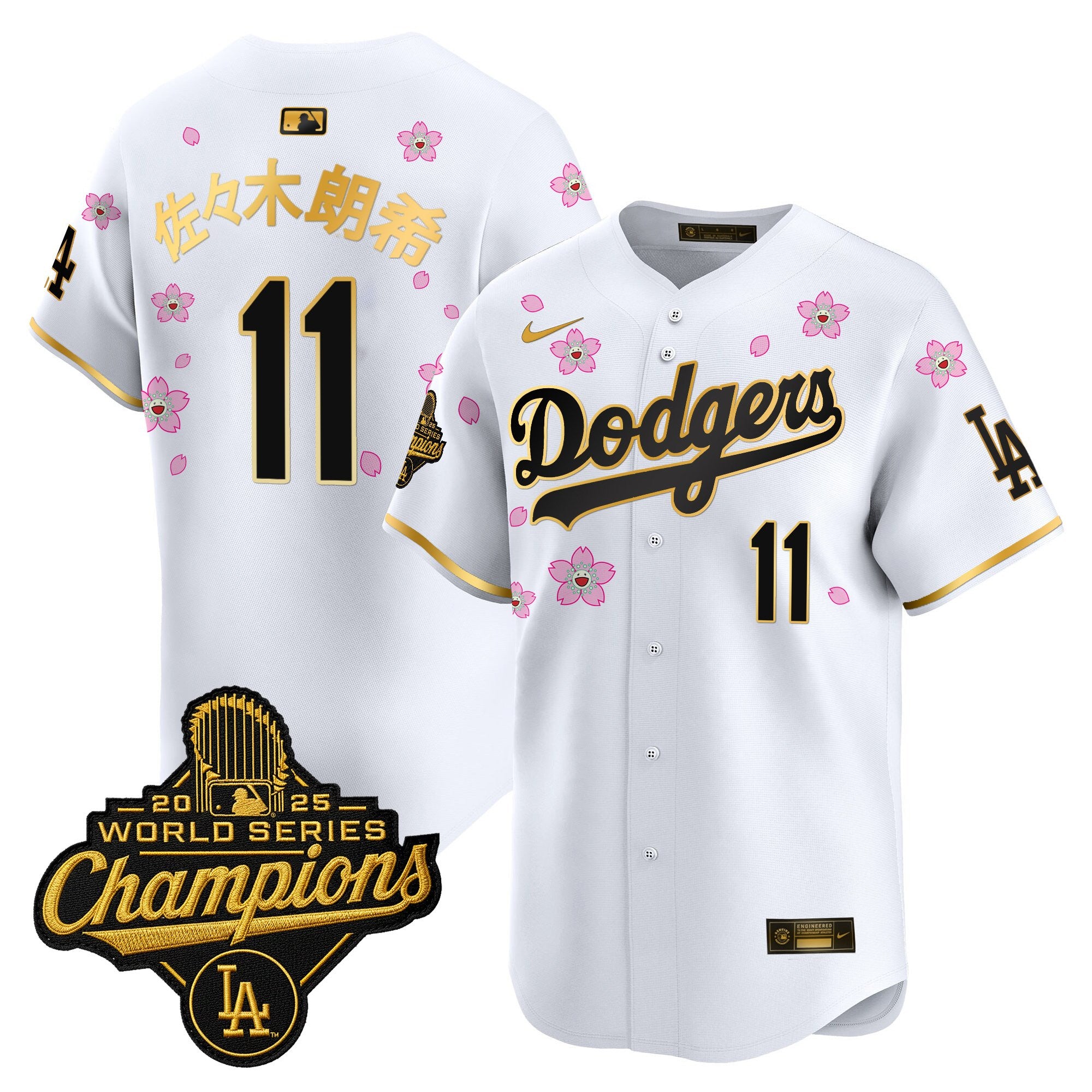 Men's Dodgers 2025 World Series Champions x Tokyo Series Gold Trim Vapor Premier Limited Jersey - Stitched