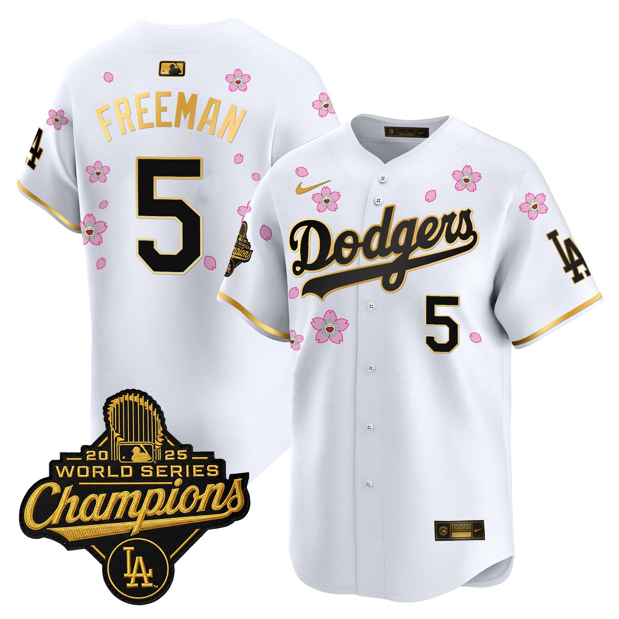 Men's Dodgers 2025 World Series Champions x Tokyo Series Gold Trim Vapor Premier Limited Jersey - Stitched