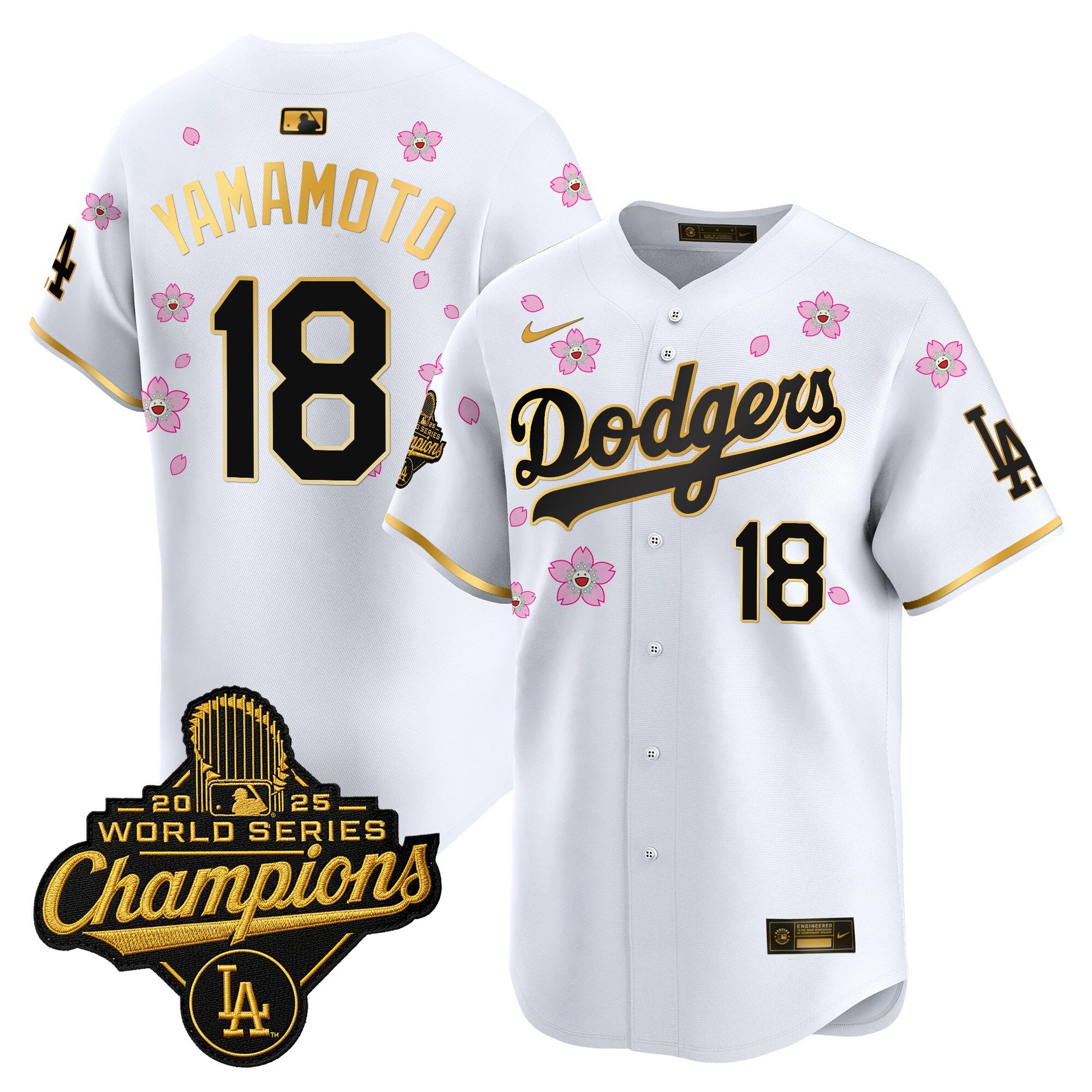 Men's Dodgers 2025 World Series Champions x Tokyo Series Gold Trim Vapor Premier Limited Jersey - Stitched