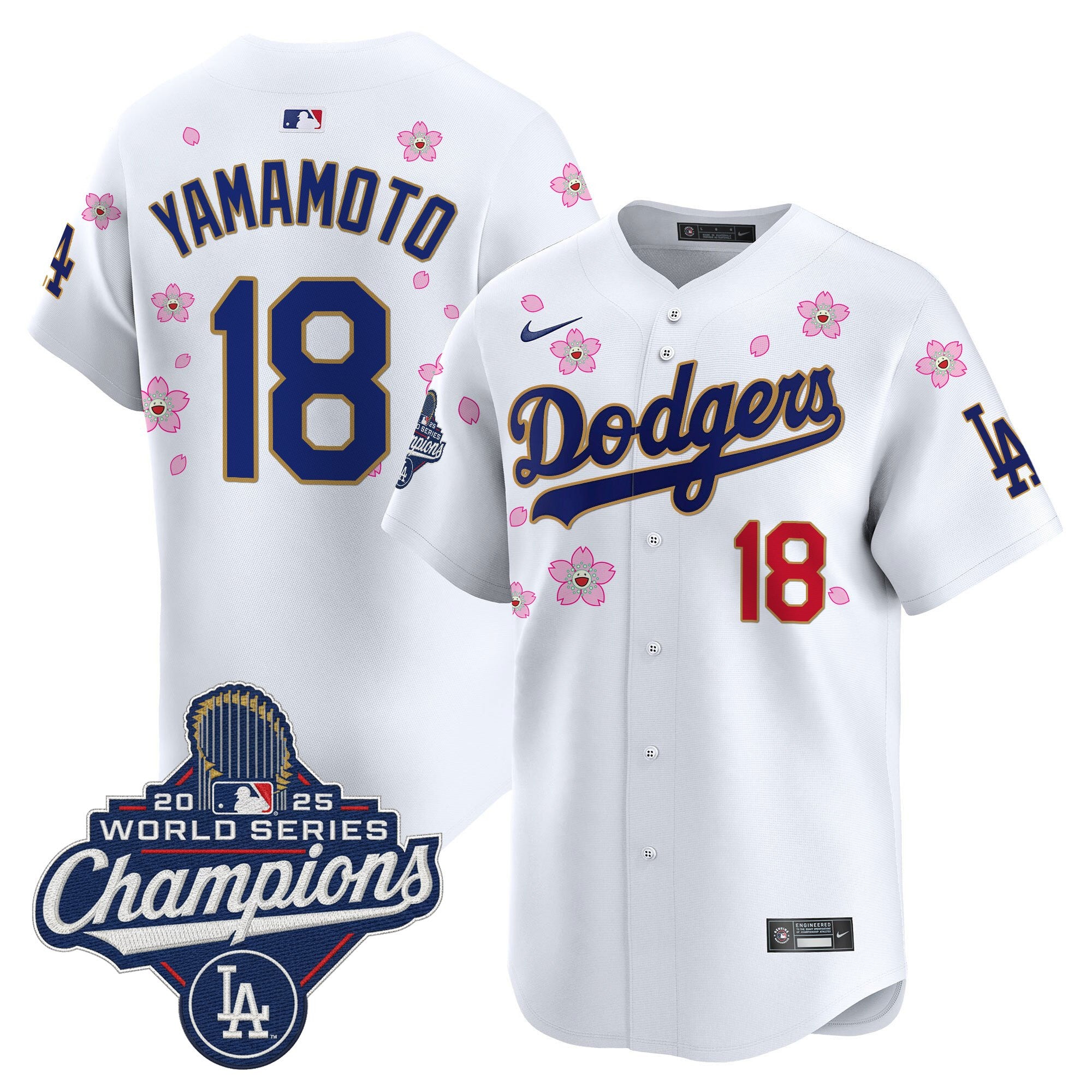 Men's Dodgers 2025 World Series Champions x Tokyo Series Gold Trim Vapor Premier Limited Jersey - Stitched