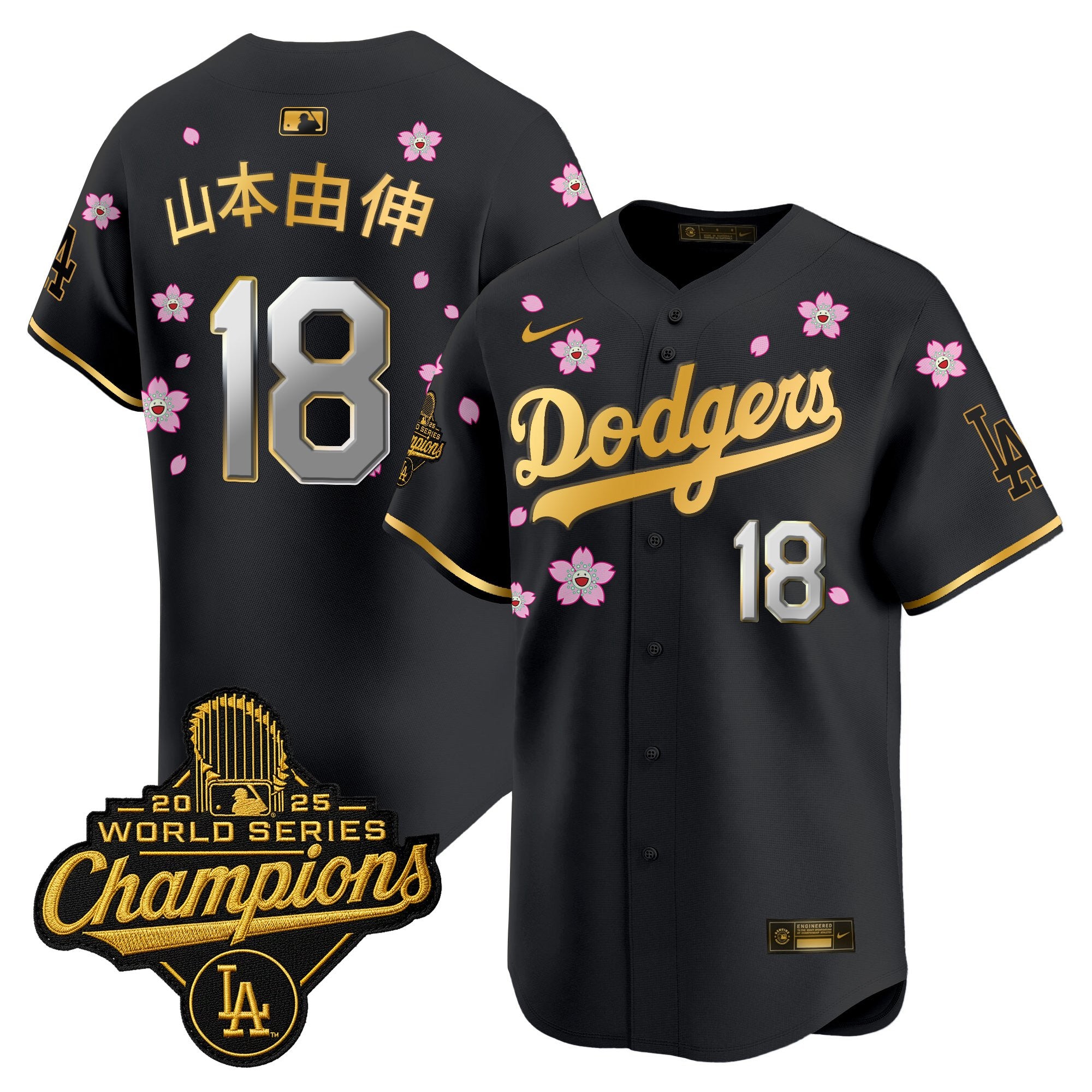 Men's Dodgers 2025 World Series Champions x Tokyo Series Gold Trim Vapor Premier Limited Jersey - Stitched