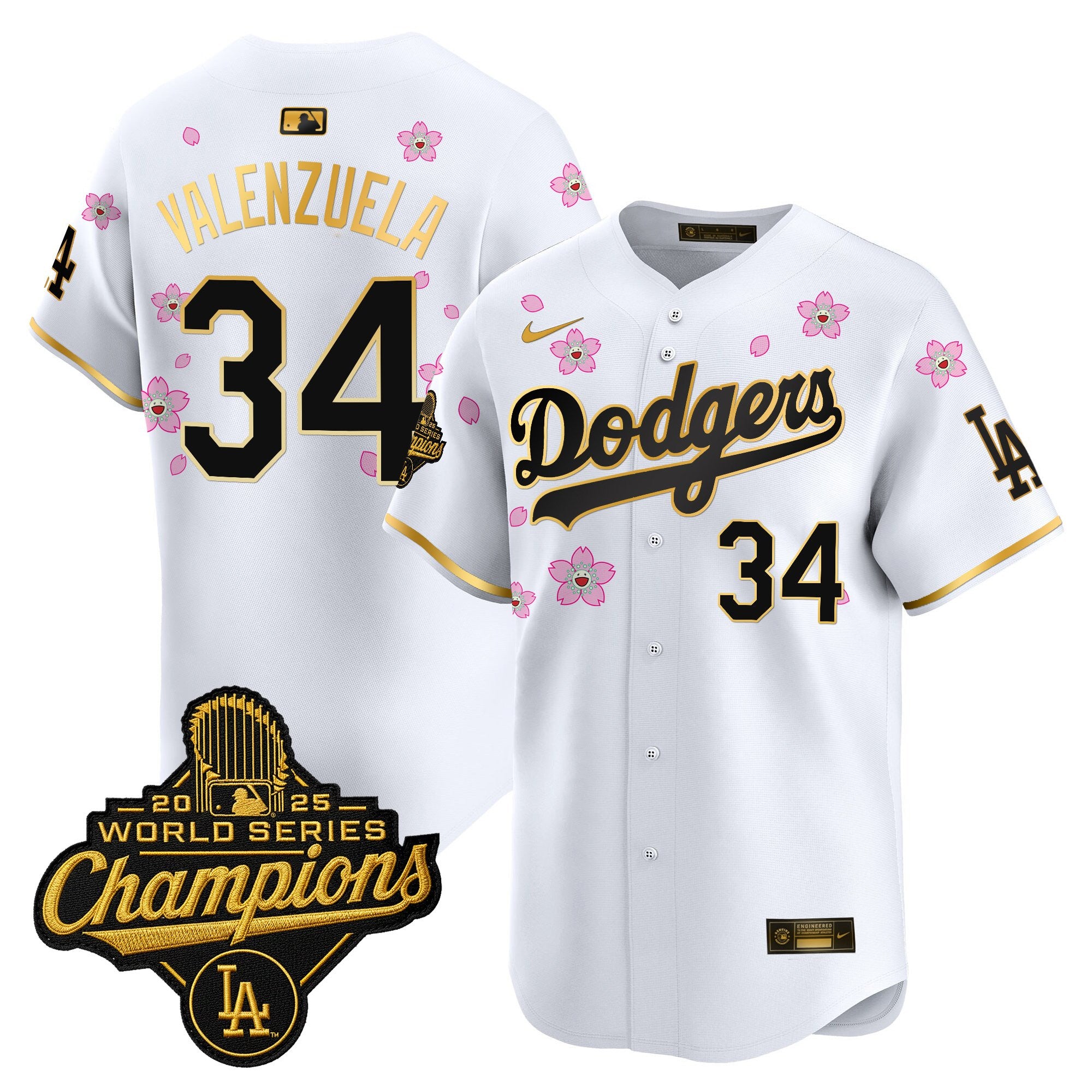Men's Dodgers 2025 World Series Champions x Tokyo Series Gold Trim Vapor Premier Limited Jersey - Stitched