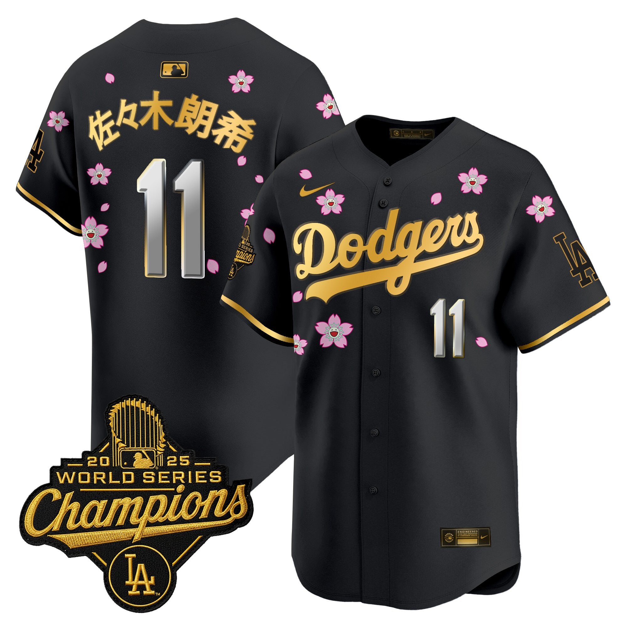 Men's Dodgers 2025 World Series Champions x Tokyo Series Gold Trim Vapor Premier Limited Jersey - Stitched