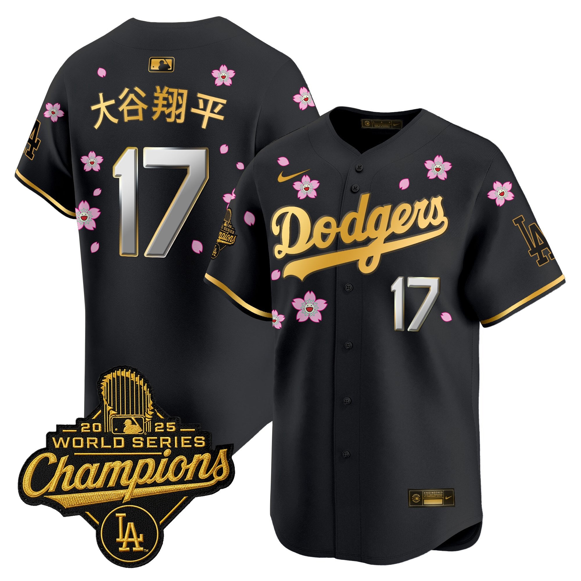 Men's Dodgers 2025 World Series Champions x Tokyo Series Gold Trim Vapor Premier Limited Jersey - Stitched