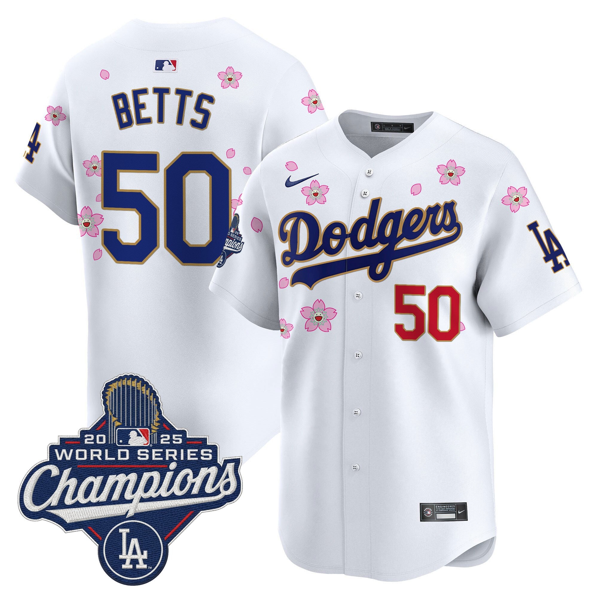 Men's Dodgers 2025 World Series Champions x Tokyo Series Gold Trim Vapor Premier Limited Jersey - Stitched