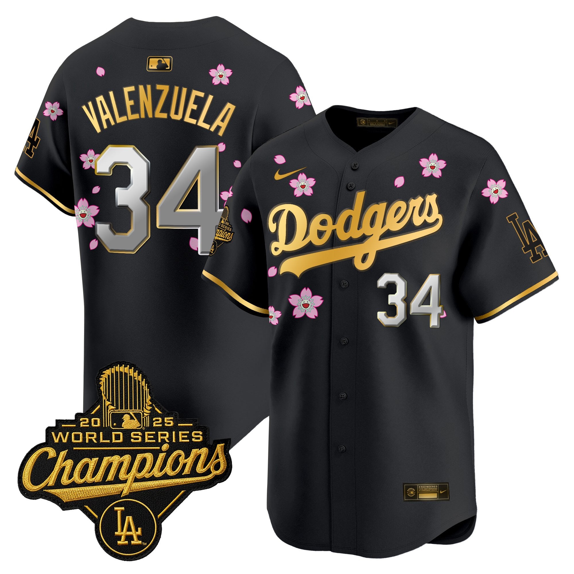 Men's Dodgers 2025 World Series Champions x Tokyo Series Gold Trim Vapor Premier Limited Jersey - Stitched