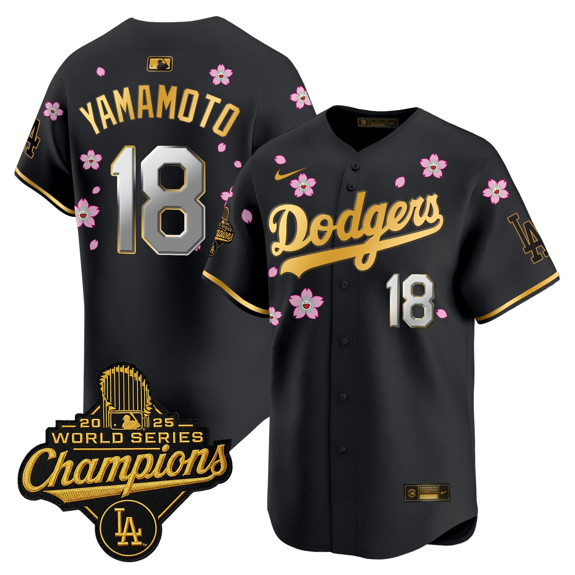 Men's Dodgers 2025 World Series Champions x Tokyo Series Gold Trim Vapor Premier Limited Jersey - Stitched