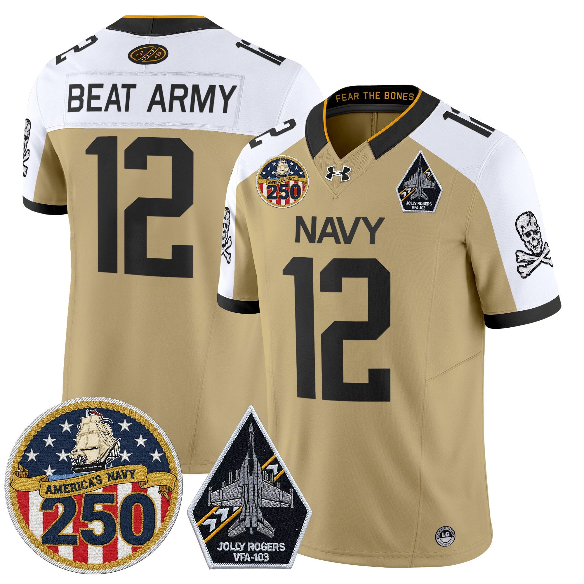 Men's Navy Midshipmen 'Jolly Rogers Edition' Vapor Limited Jersey - 250th Anniversary Patch - All Stitched