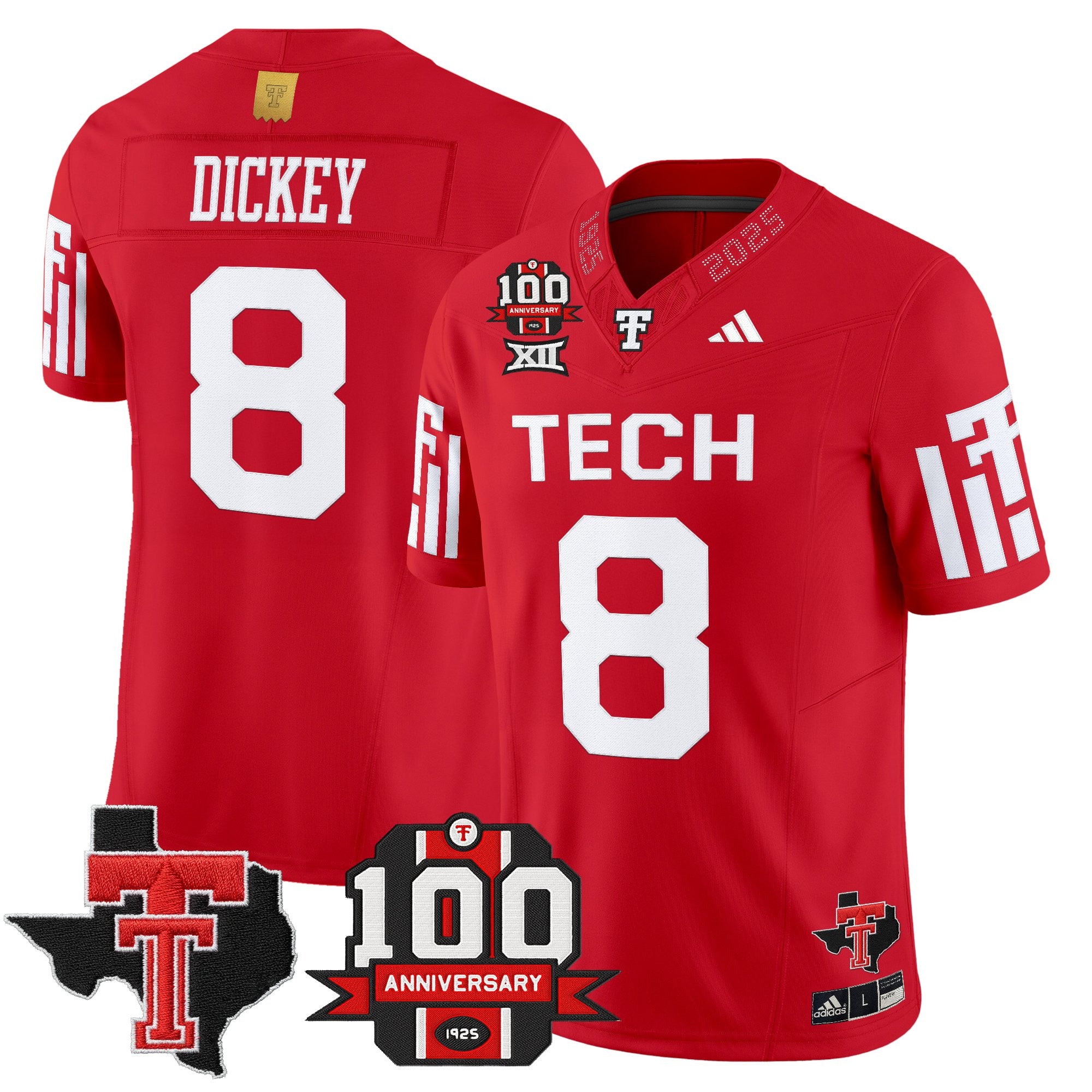 Men's Texas Tech Red Raiders 2025 Vapor Limited Jersey - 100th Anniversary & Texas Patch - All Stitched