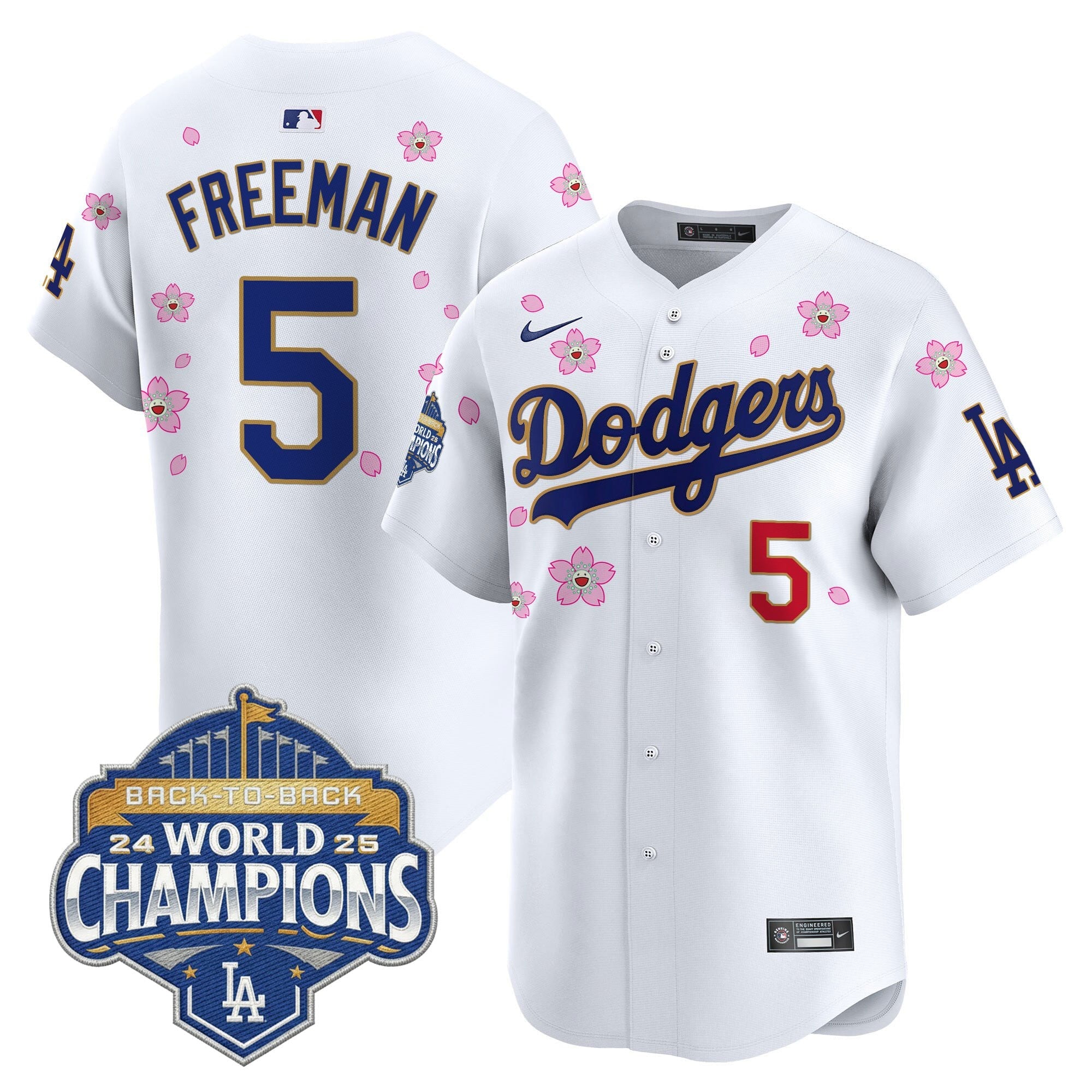 Men's Dodgers 2025 Back-To-Back Champions x Tokyo Series Gold Trim Vapor Premier Limited Jersey - Stitched