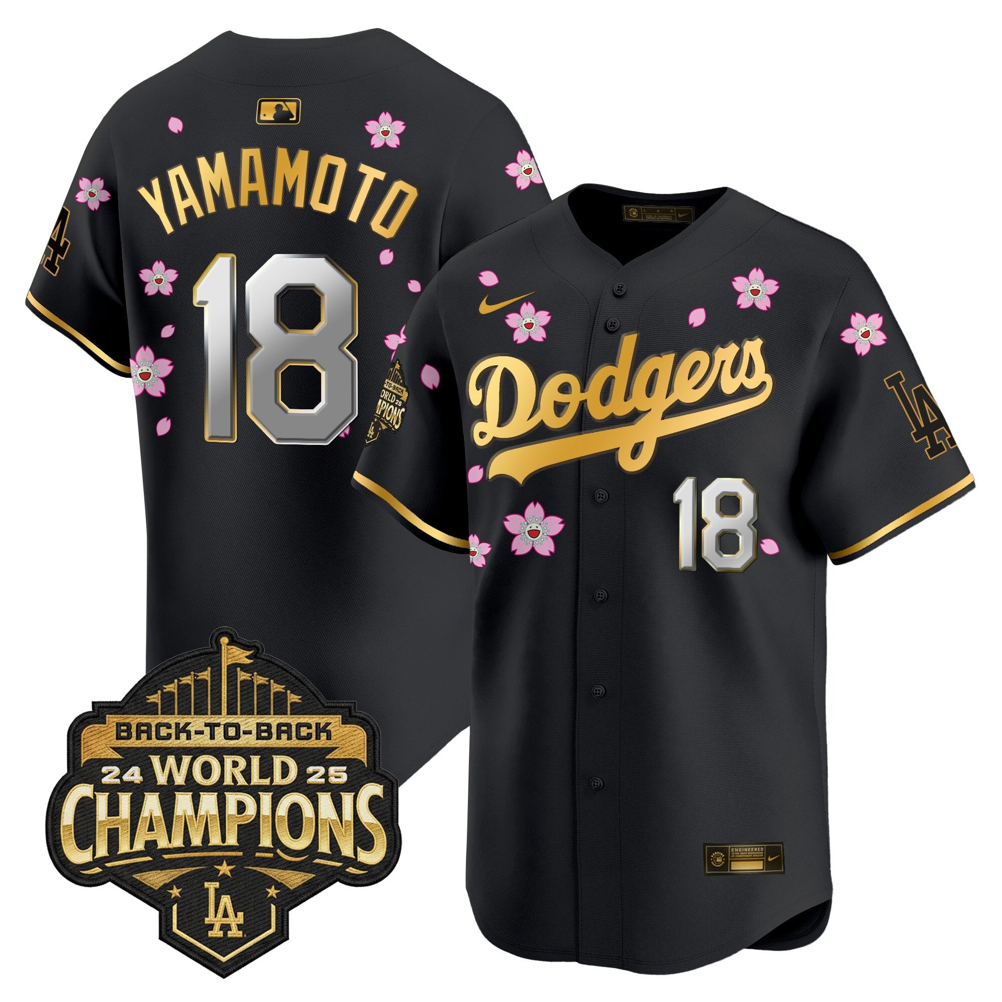 Men's Dodgers 2025 Back-To-Back Champions x Tokyo Series Gold Trim Vapor Premier Limited Jersey - Stitched