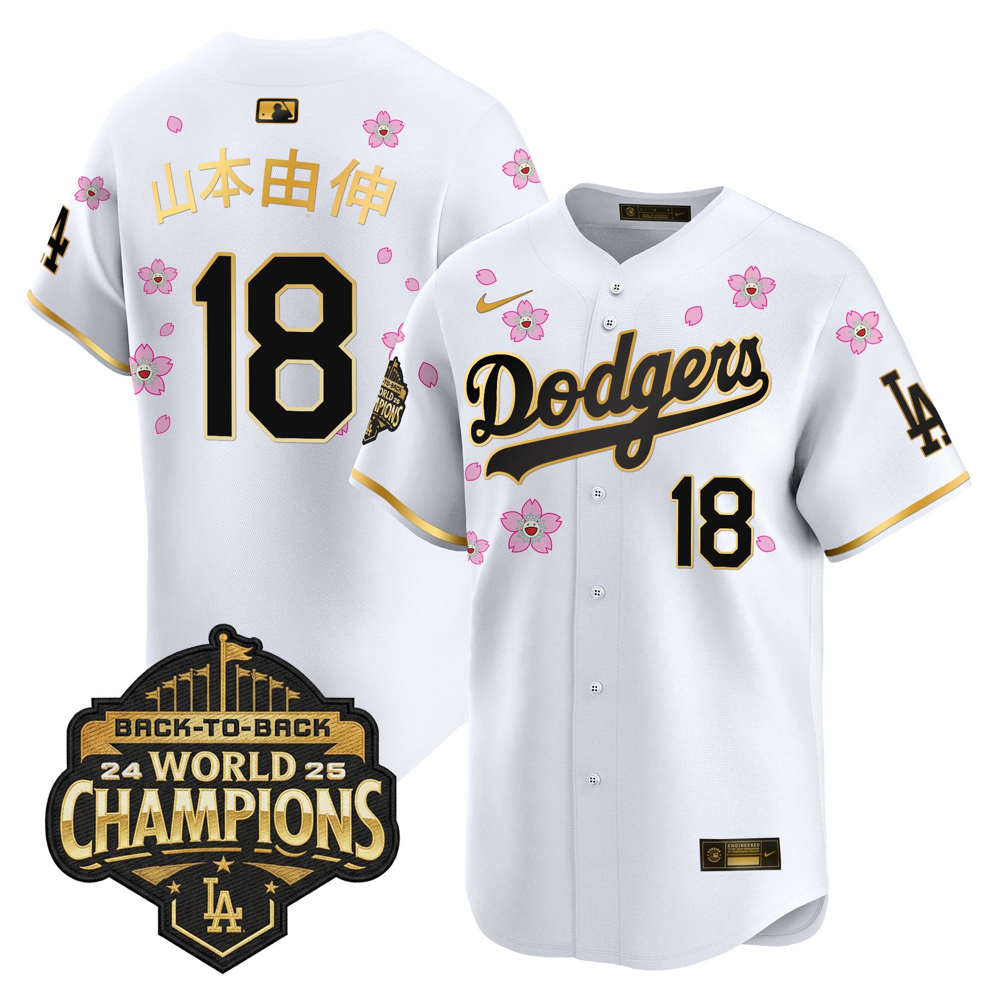 Men's Dodgers 2025 Back-To-Back Champions x Tokyo Series Gold Trim Vapor Premier Limited Jersey - Stitched