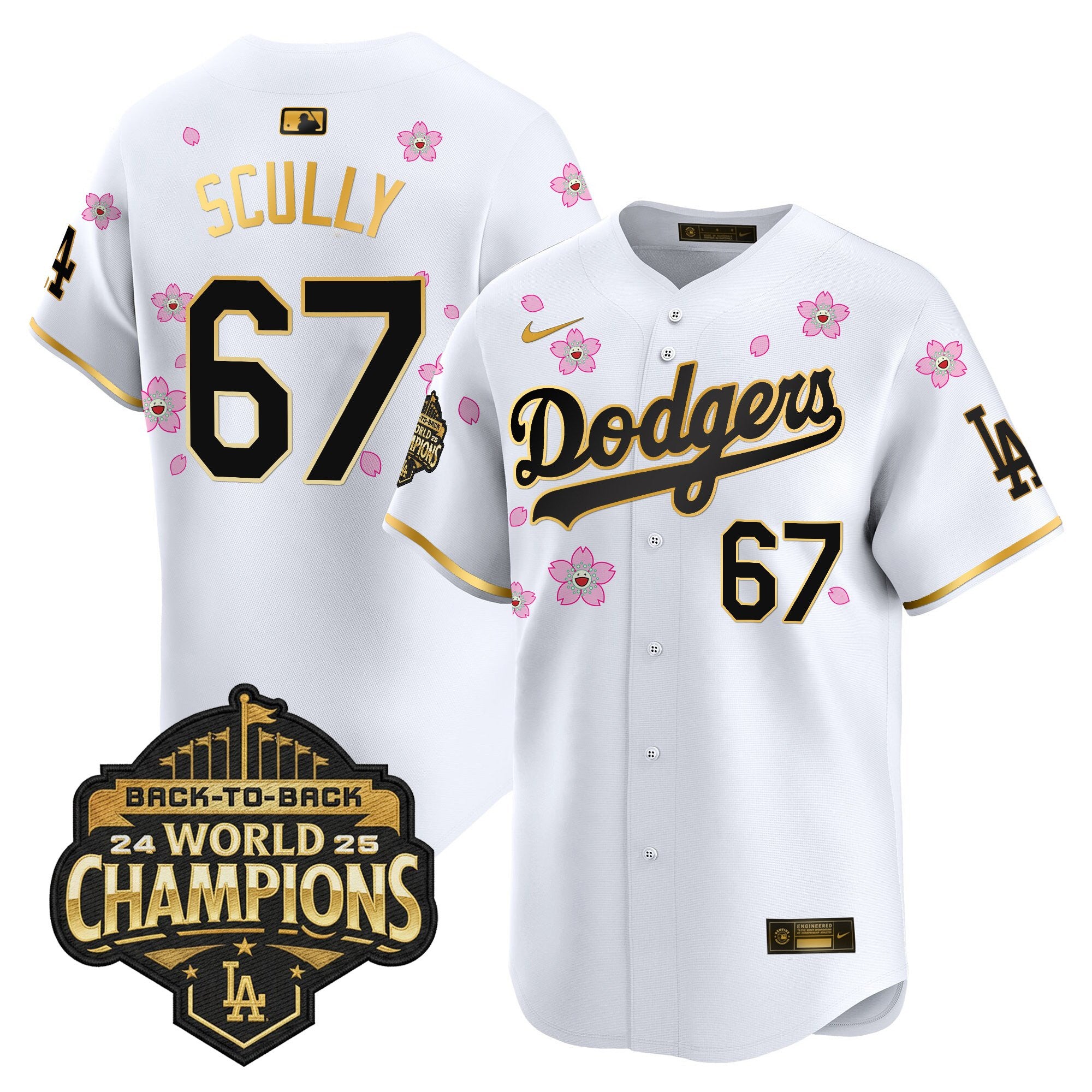 Men's Dodgers 2025 Back-To-Back Champions x Tokyo Series Gold Trim Vapor Premier Limited Jersey - Stitched