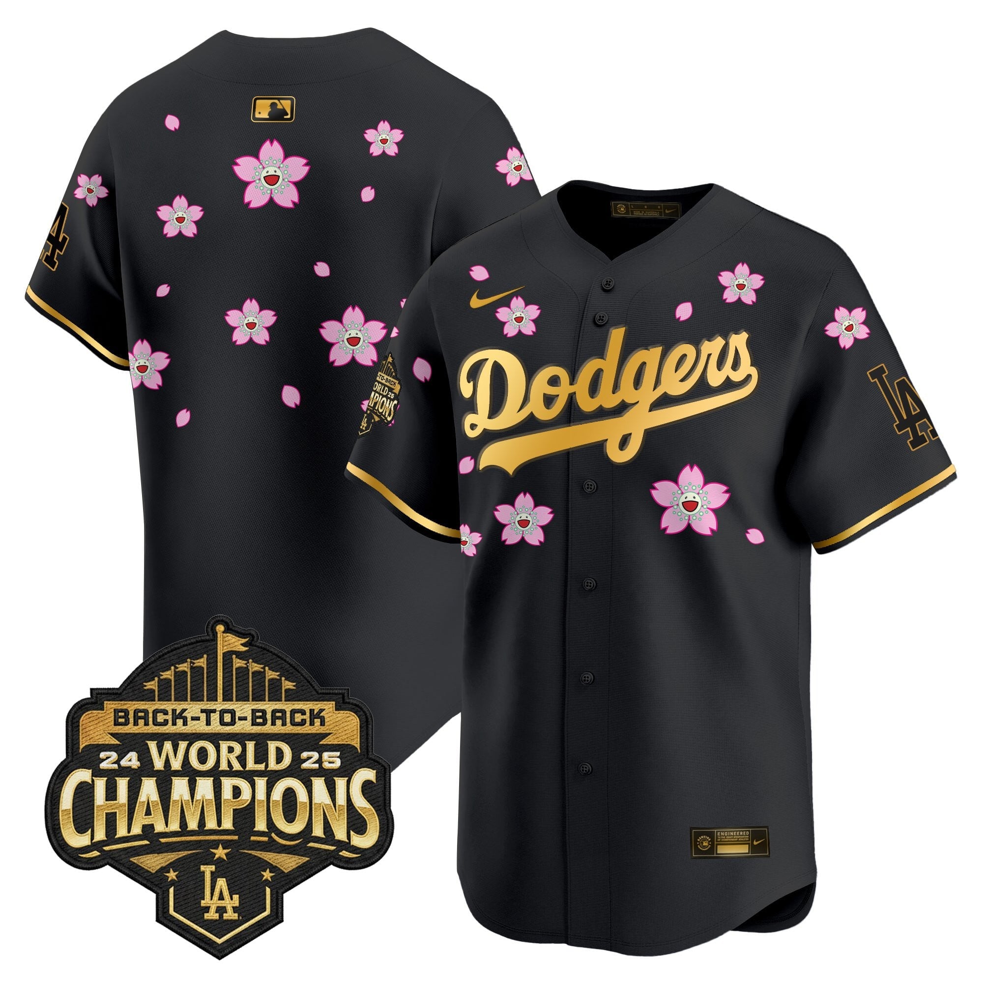 Men's Dodgers 2025 Back-To-Back Champions x Tokyo Series Gold Trim Vapor Premier Limited Jersey - Stitched