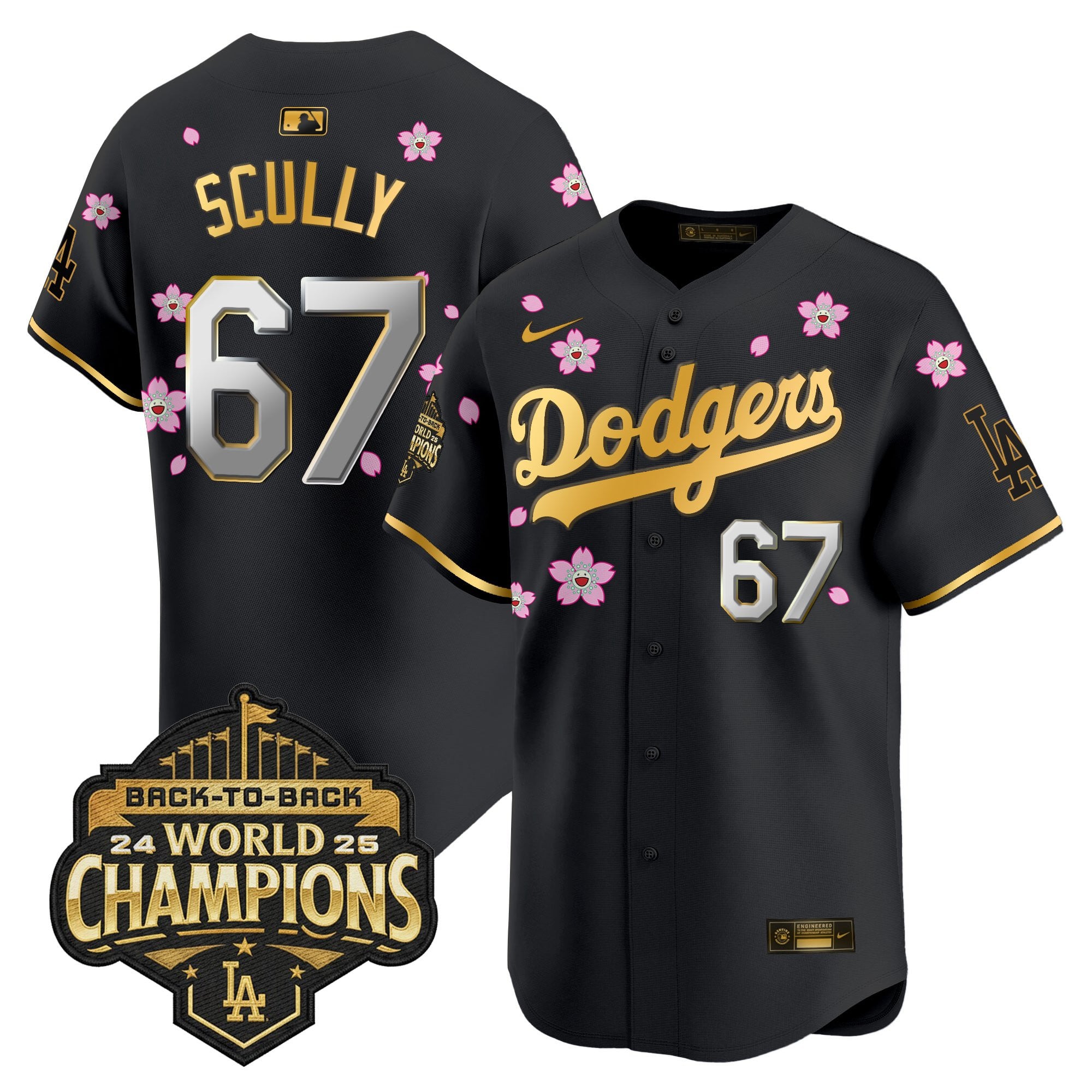 Men's Dodgers 2025 Back-To-Back Champions x Tokyo Series Gold Trim Vapor Premier Limited Jersey - Stitched