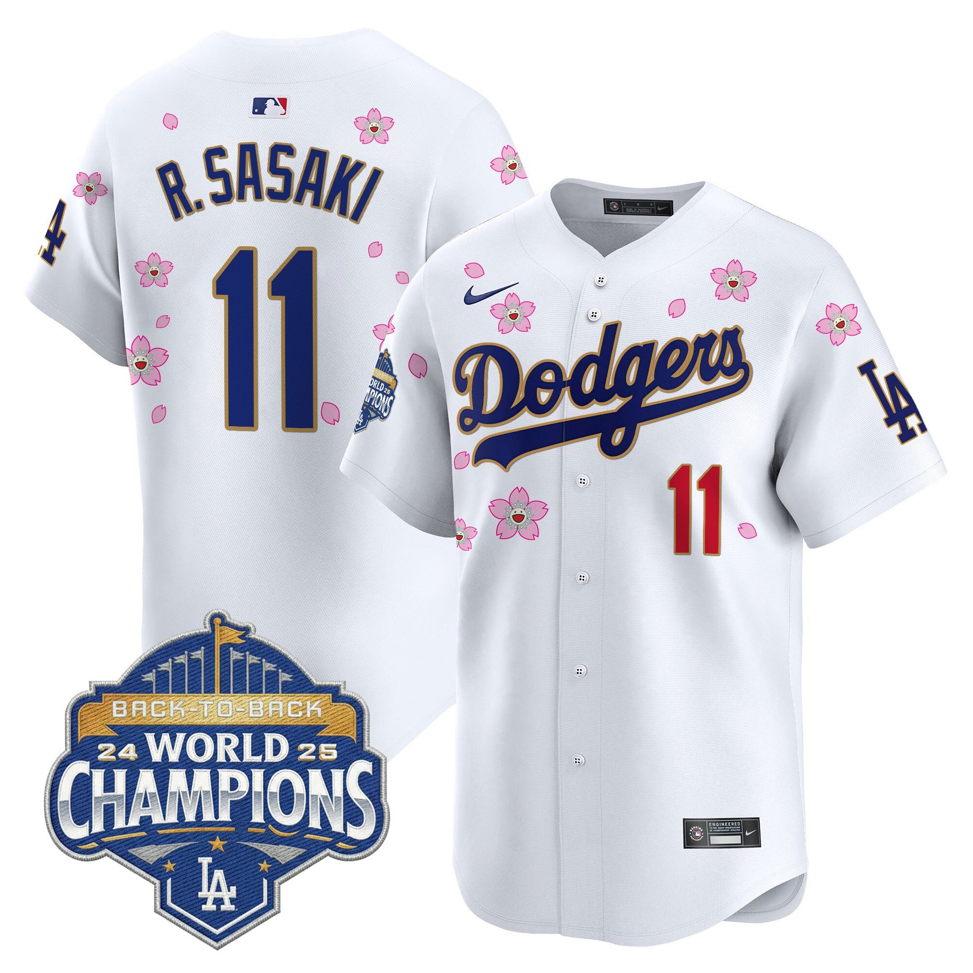 Men's Dodgers 2025 Back-To-Back Champions x Tokyo Series Gold Trim Vapor Premier Limited Jersey - Stitched