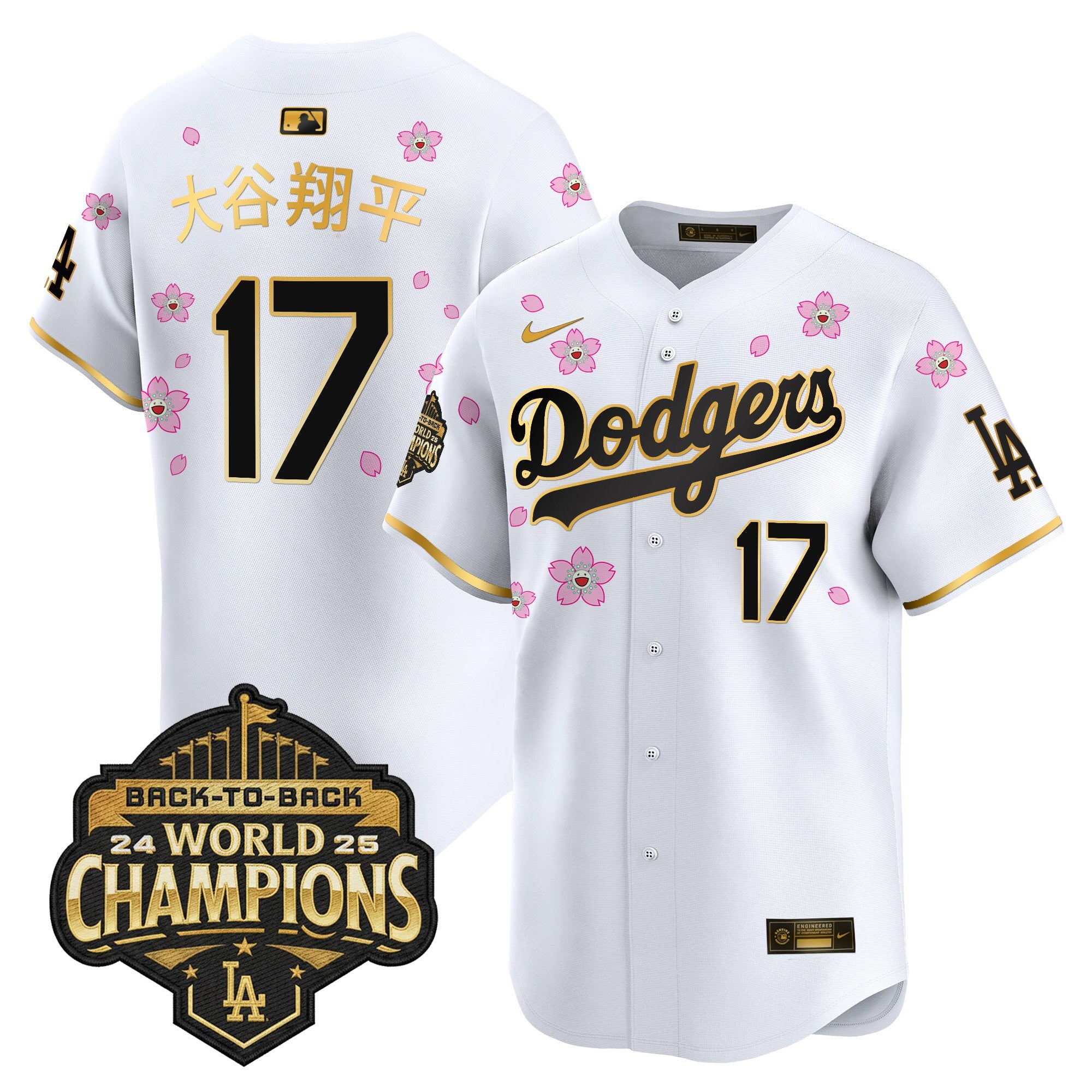 Men's Dodgers 2025 Back-To-Back Champions x Tokyo Series Gold Trim Vapor Premier Limited Jersey - Stitched