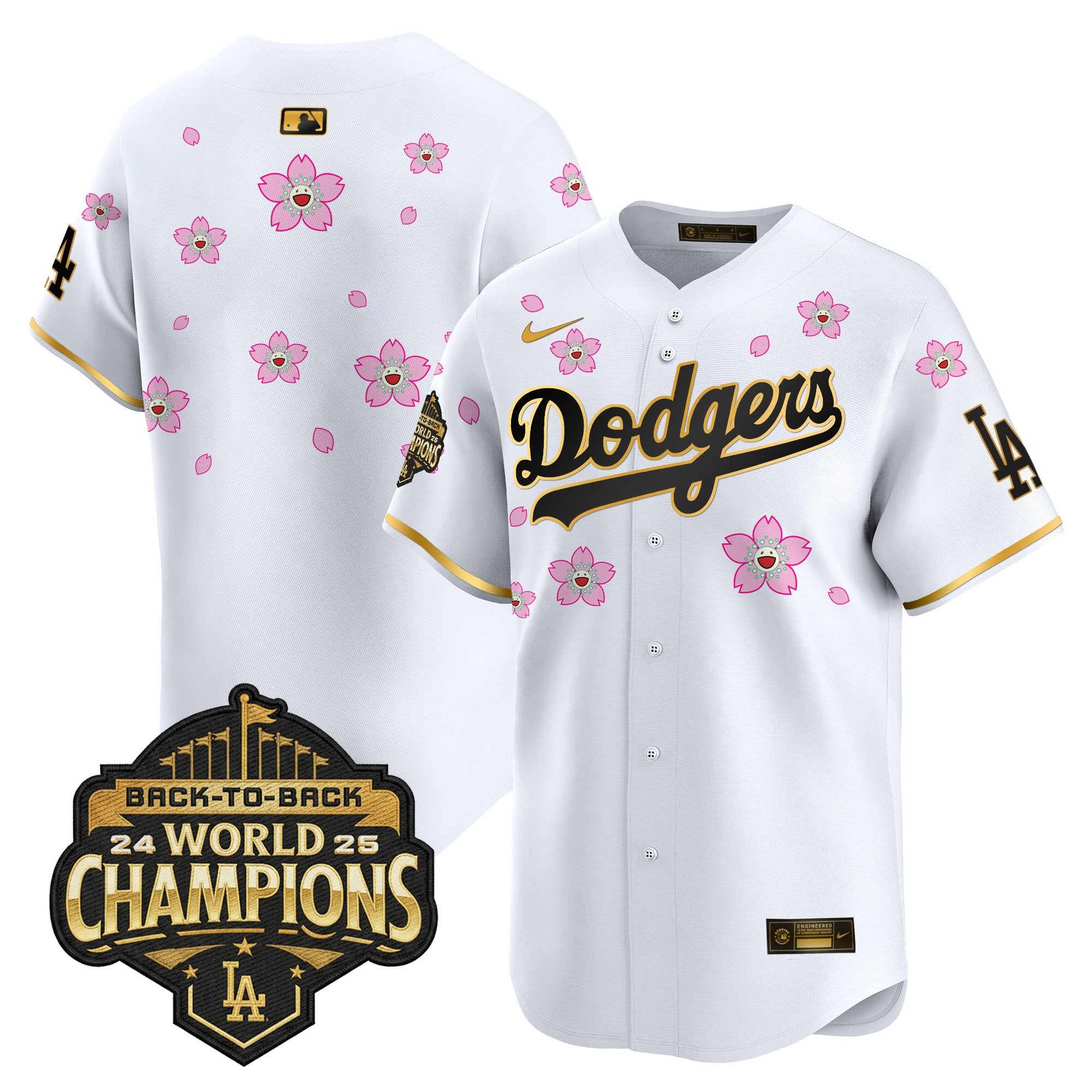 Men's Dodgers 2025 Back-To-Back Champions x Tokyo Series Gold Trim Vapor Premier Limited Jersey - Stitched