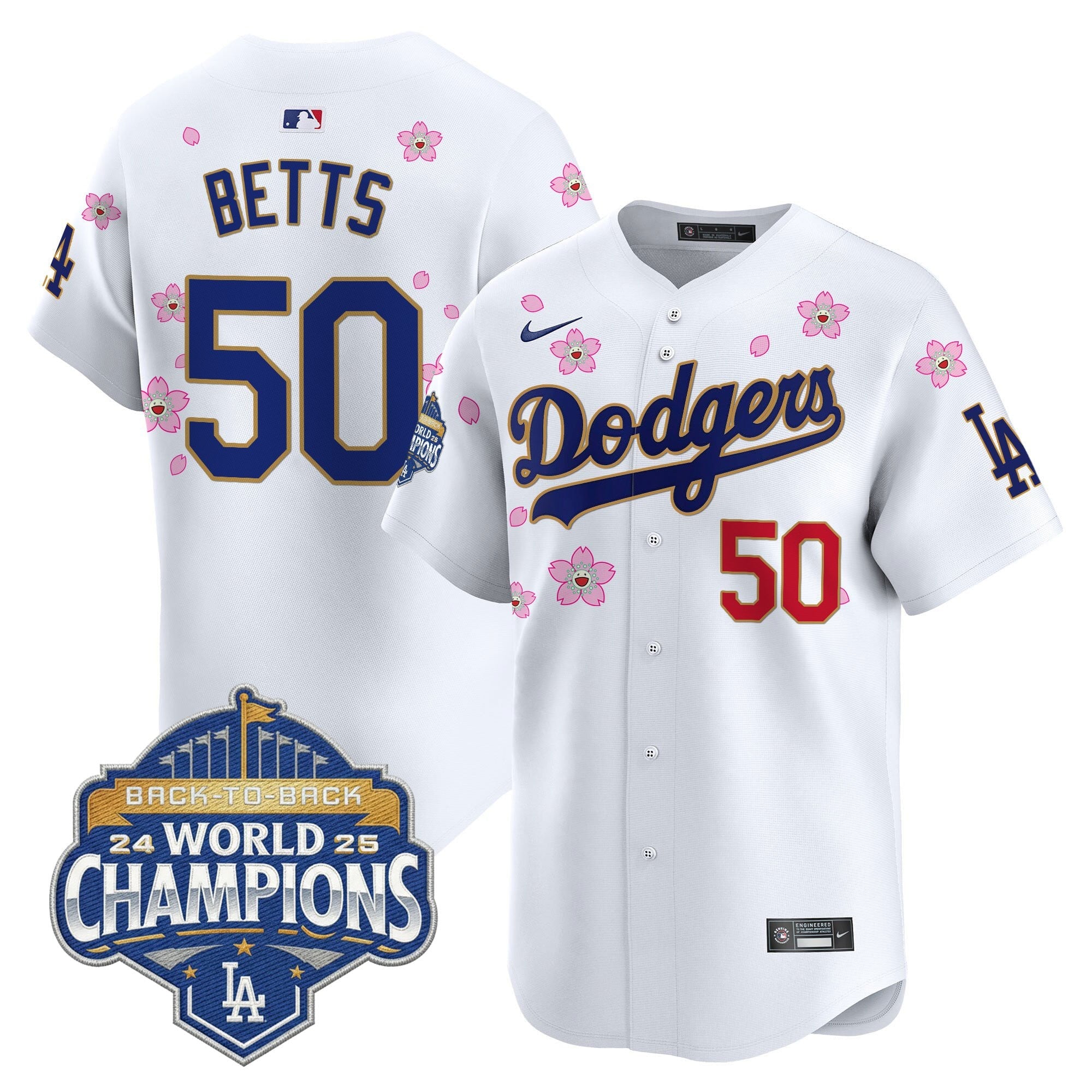 Men's Dodgers 2025 Back-To-Back Champions x Tokyo Series Gold Trim Vapor Premier Limited Jersey - Stitched