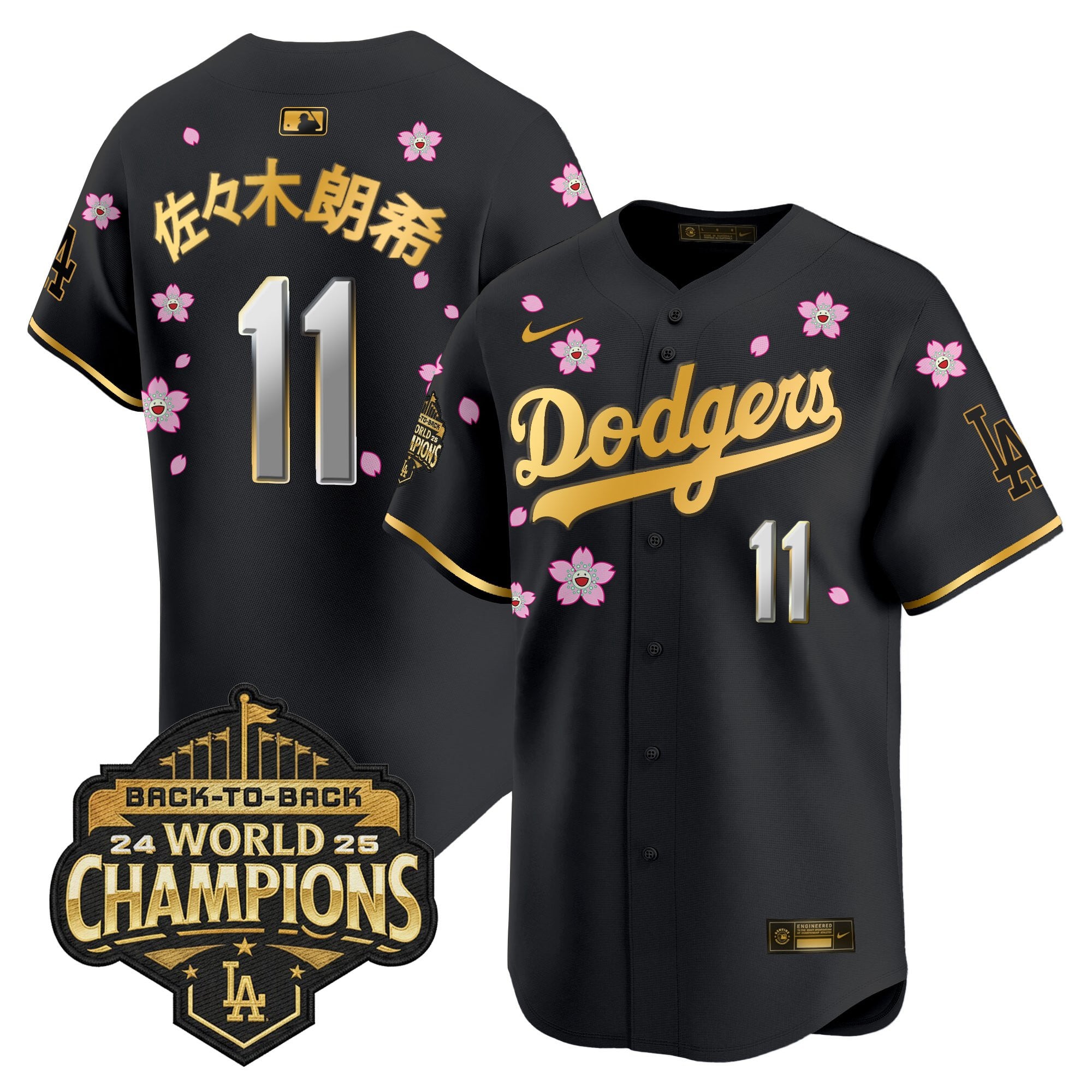 Men's Dodgers 2025 Back-To-Back Champions x Tokyo Series Gold Trim Vapor Premier Limited Jersey - Stitched