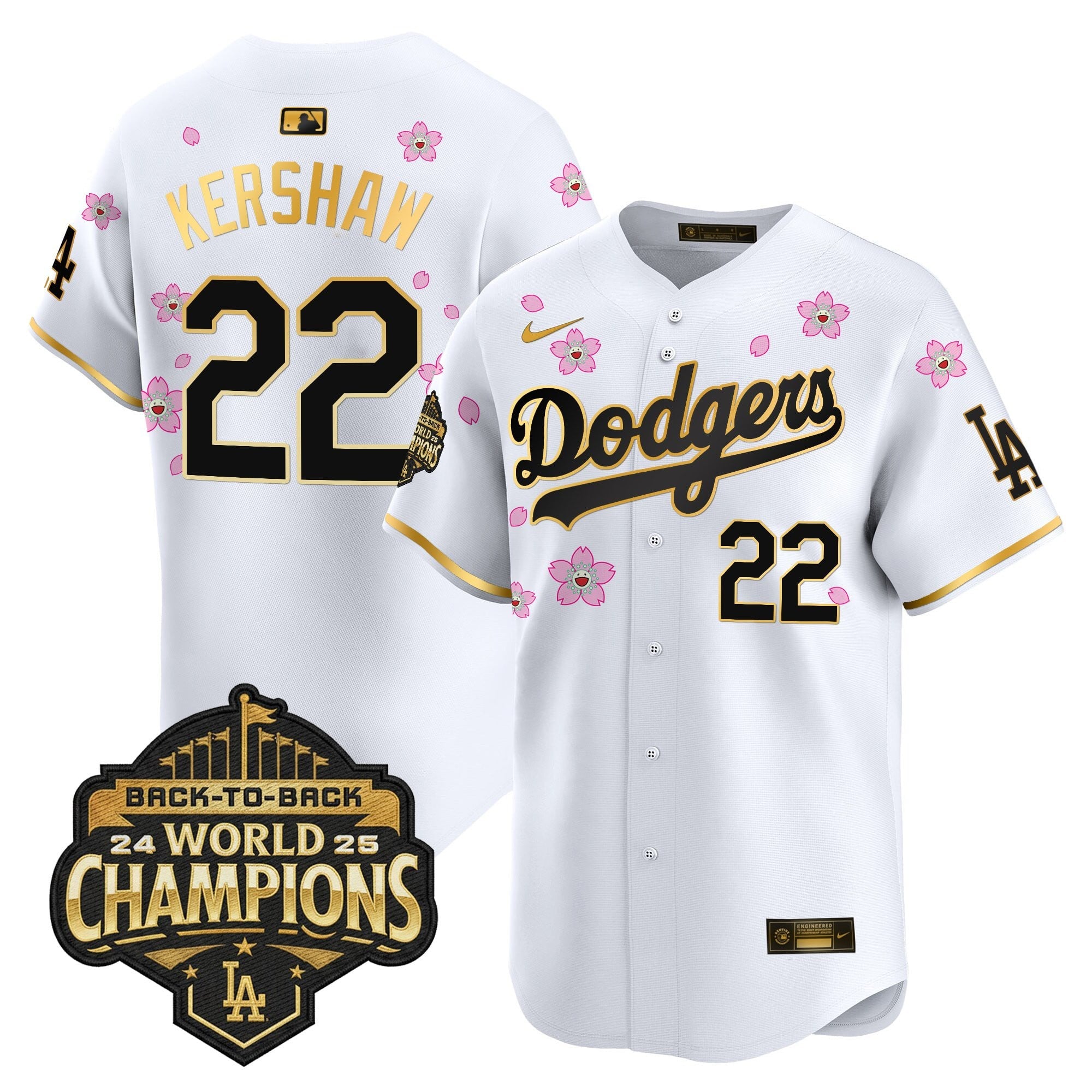 Men's Dodgers 2025 Back-To-Back Champions x Tokyo Series Gold Trim Vapor Premier Limited Jersey - Stitched