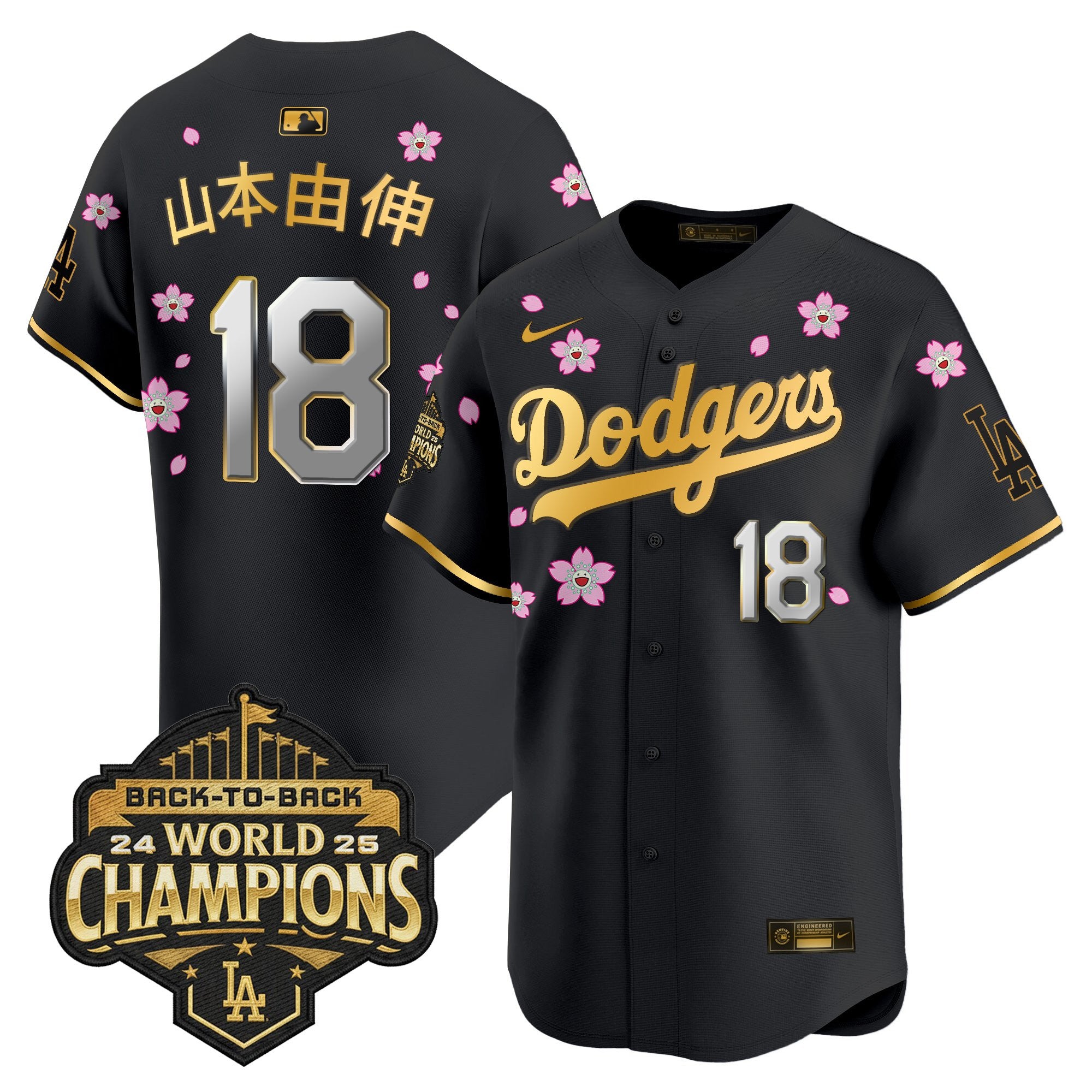 Men's Dodgers 2025 Back-To-Back Champions x Tokyo Series Gold Trim Vapor Premier Limited Jersey - Stitched