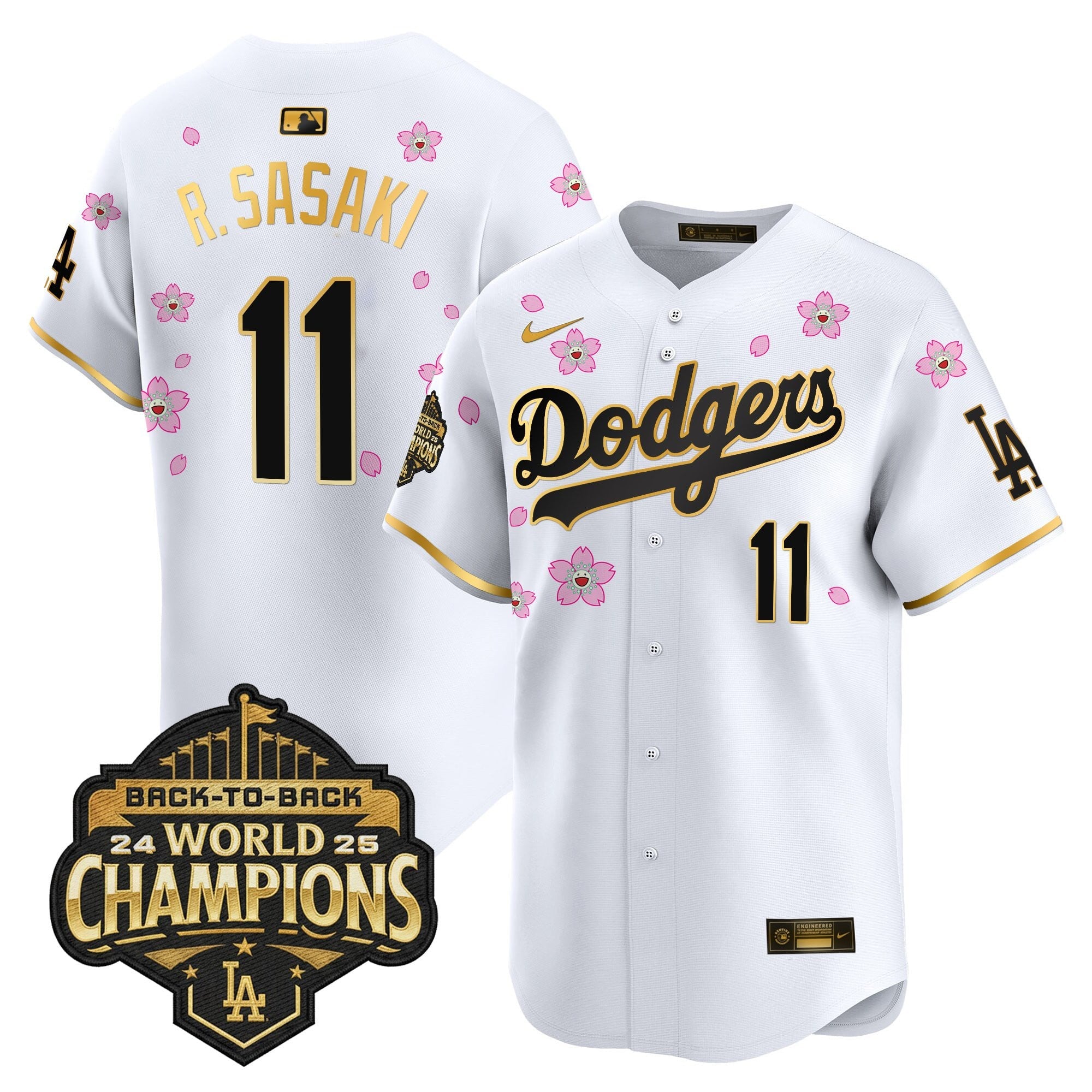 Men's Dodgers 2025 Back-To-Back Champions x Tokyo Series Gold Trim Vapor Premier Limited Jersey - Stitched