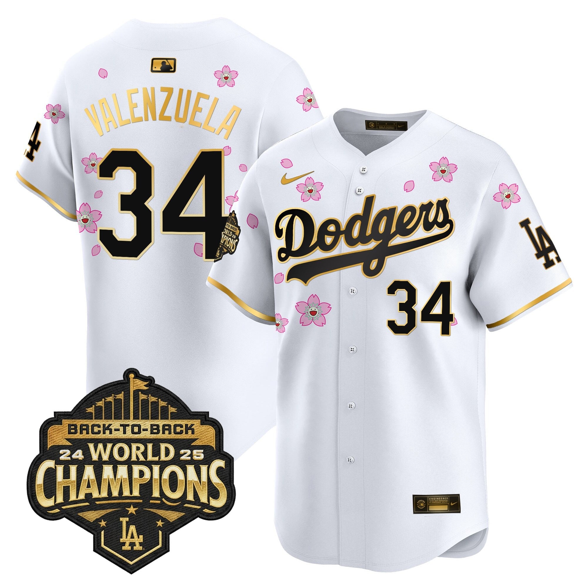 Men's Dodgers 2025 Back-To-Back Champions x Tokyo Series Gold Trim Vapor Premier Limited Jersey - Stitched