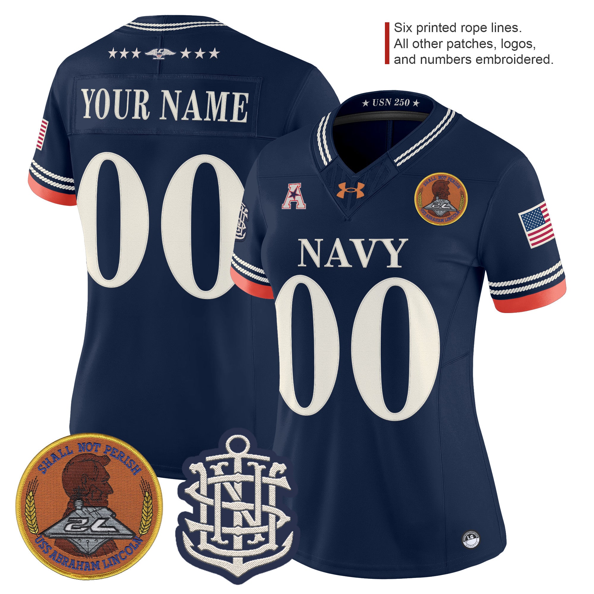 Navy Midshipmen 250th Anniversary Vapor Limited Custom Jersey - Stitched