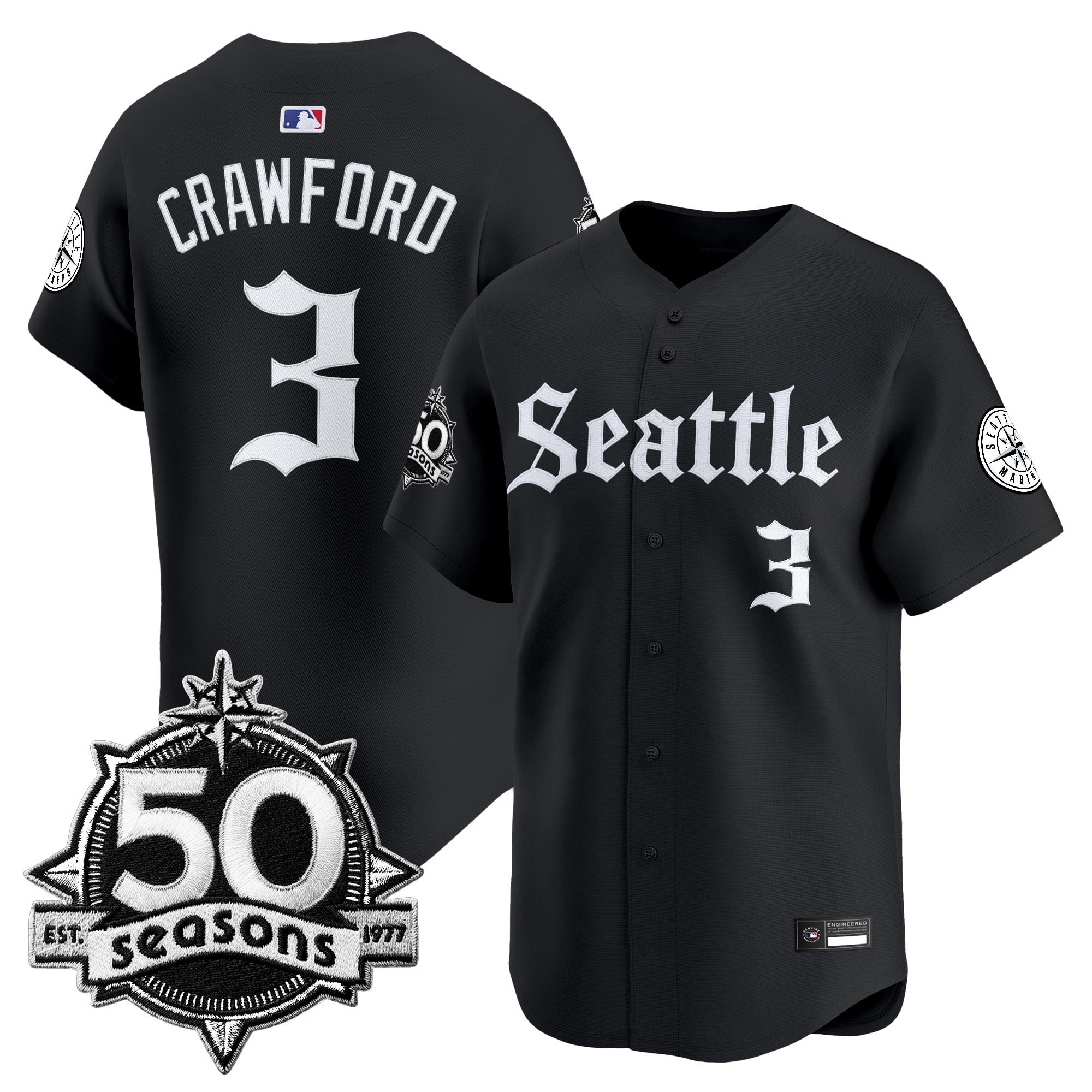 Men's Seattle Mariners 50 Seasons Patch Vapor Premier Limited Jersey - Gothic Edition - All Stitched