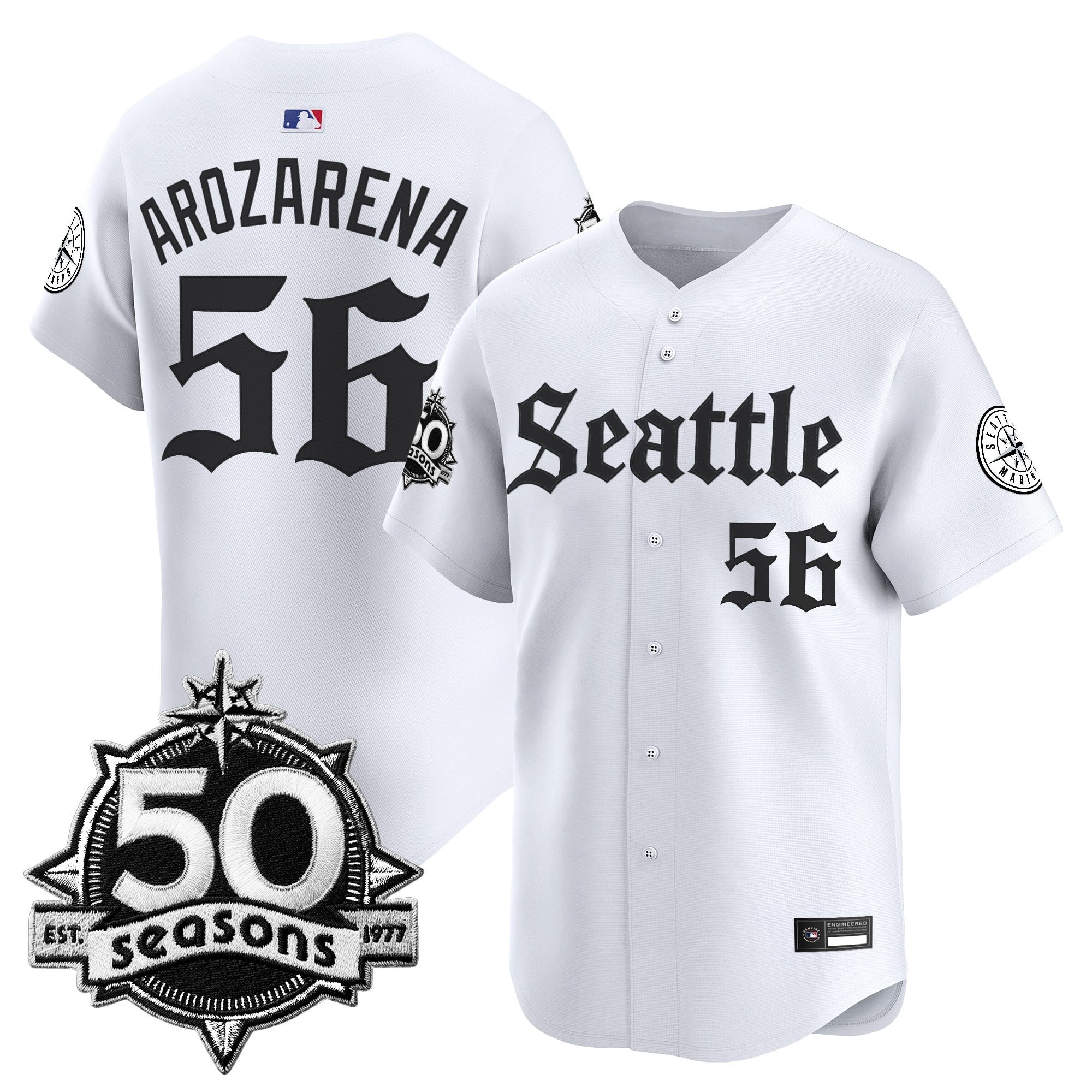 Men's Seattle Mariners 50 Seasons Patch Vapor Premier Limited Jersey - Gothic Edition - All Stitched