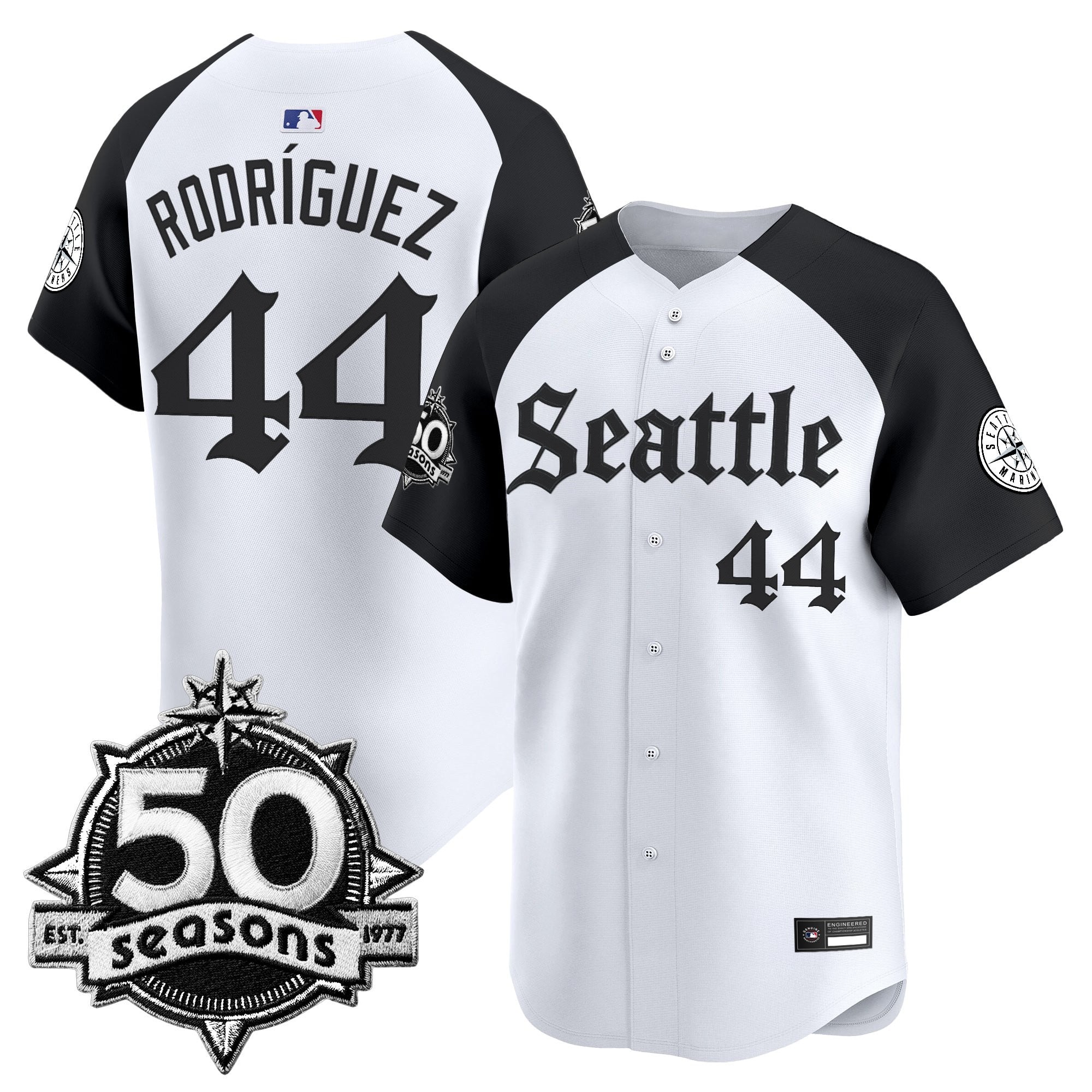 Men's Seattle Mariners 50 Seasons Patch Vapor Premier Limited Jersey - Gothic Edition - All Stitched