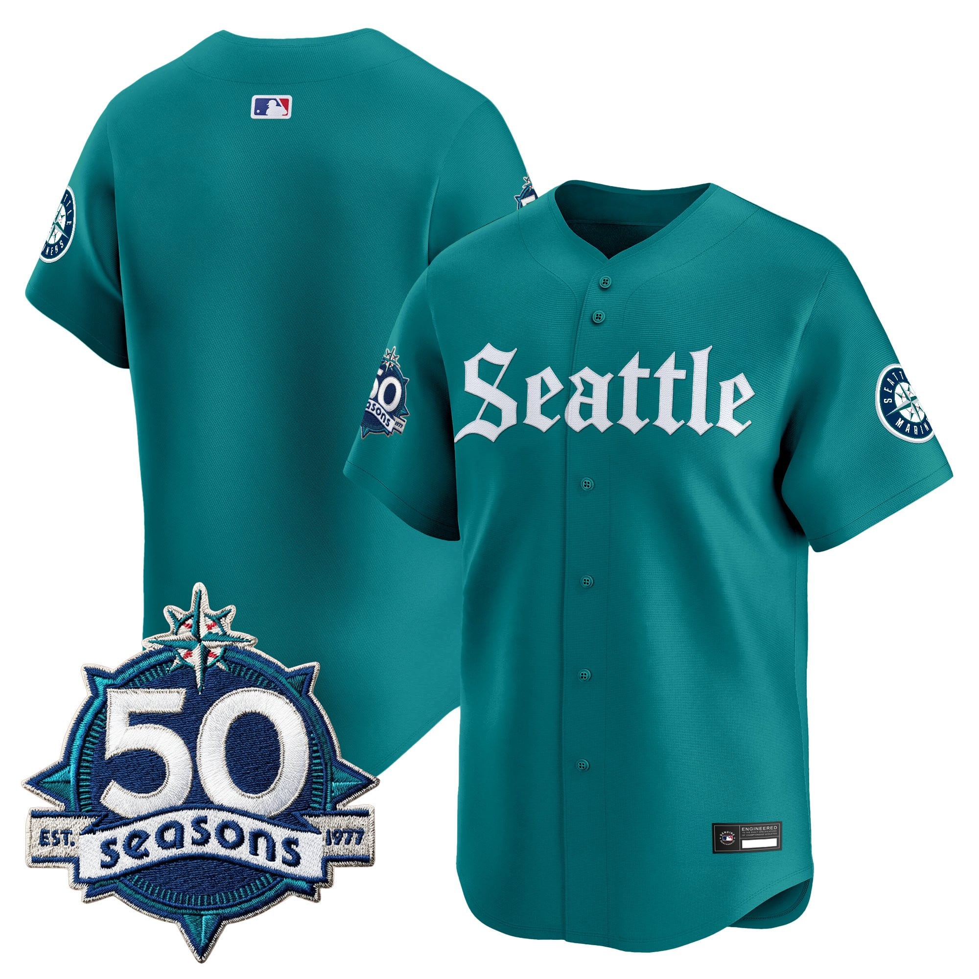 Men's Seattle Mariners 50 Seasons Patch Vapor Premier Limited Jersey - Gothic Edition - All Stitched