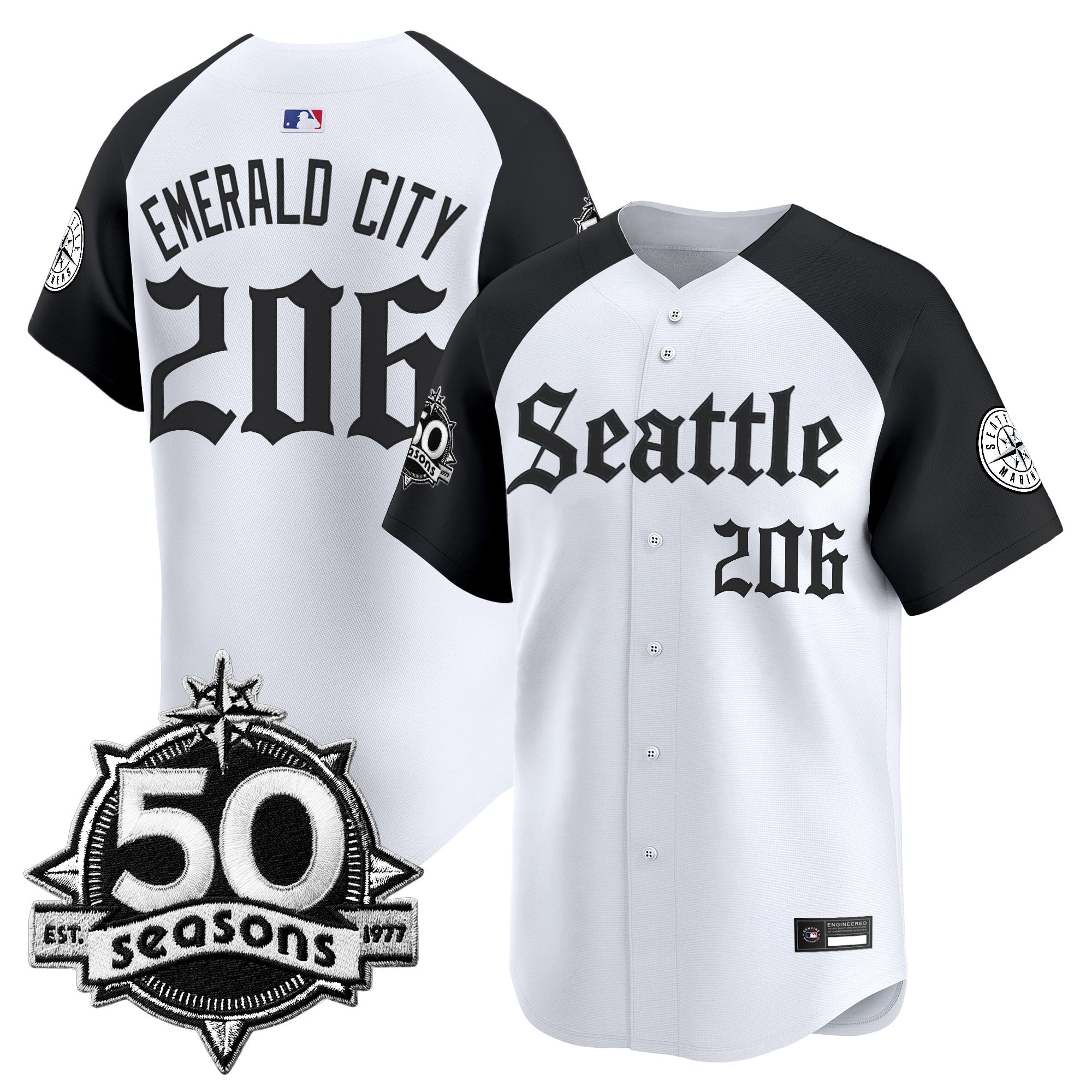 Men's Seattle Mariners 50 Seasons Patch Vapor Premier Limited Jersey - Gothic Edition - All Stitched