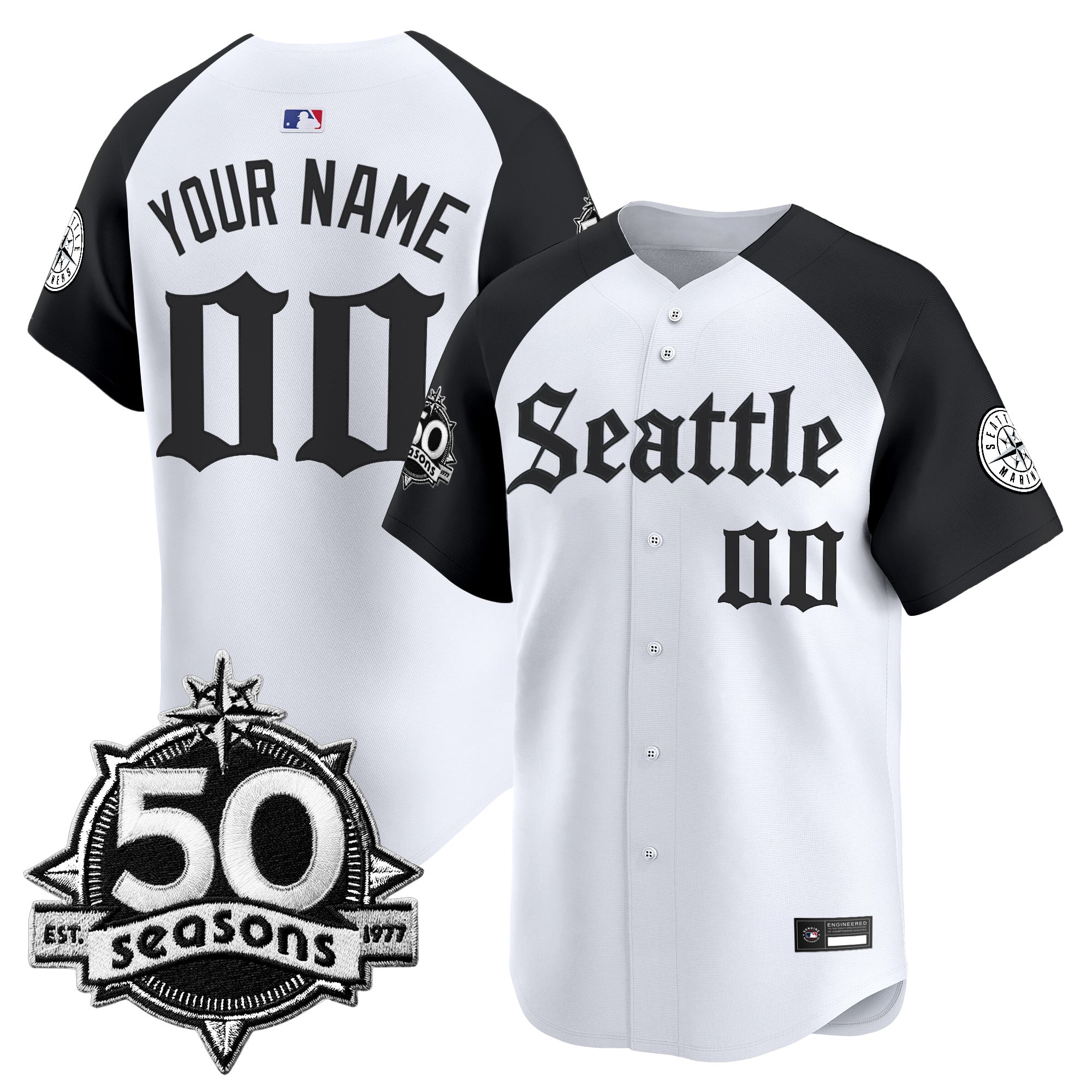 Seattle Mariners 50 Seasons Patch Vapor Premier Limited Custom Jersey - Gothic Edition - All Stitched