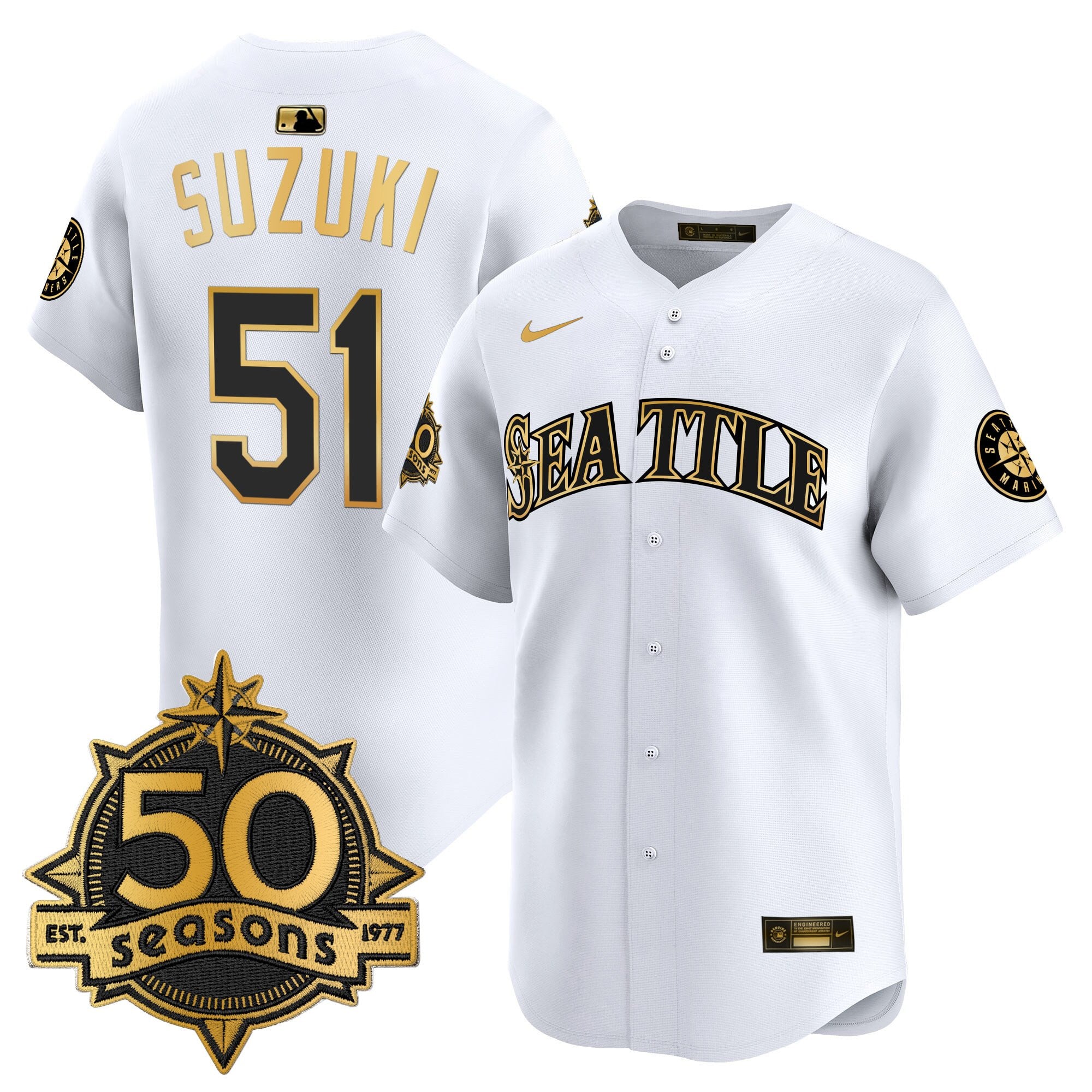 Men's Seattle Mariners 50 Seasons Patch Vapor Premier Limited Jersey - All Stitched