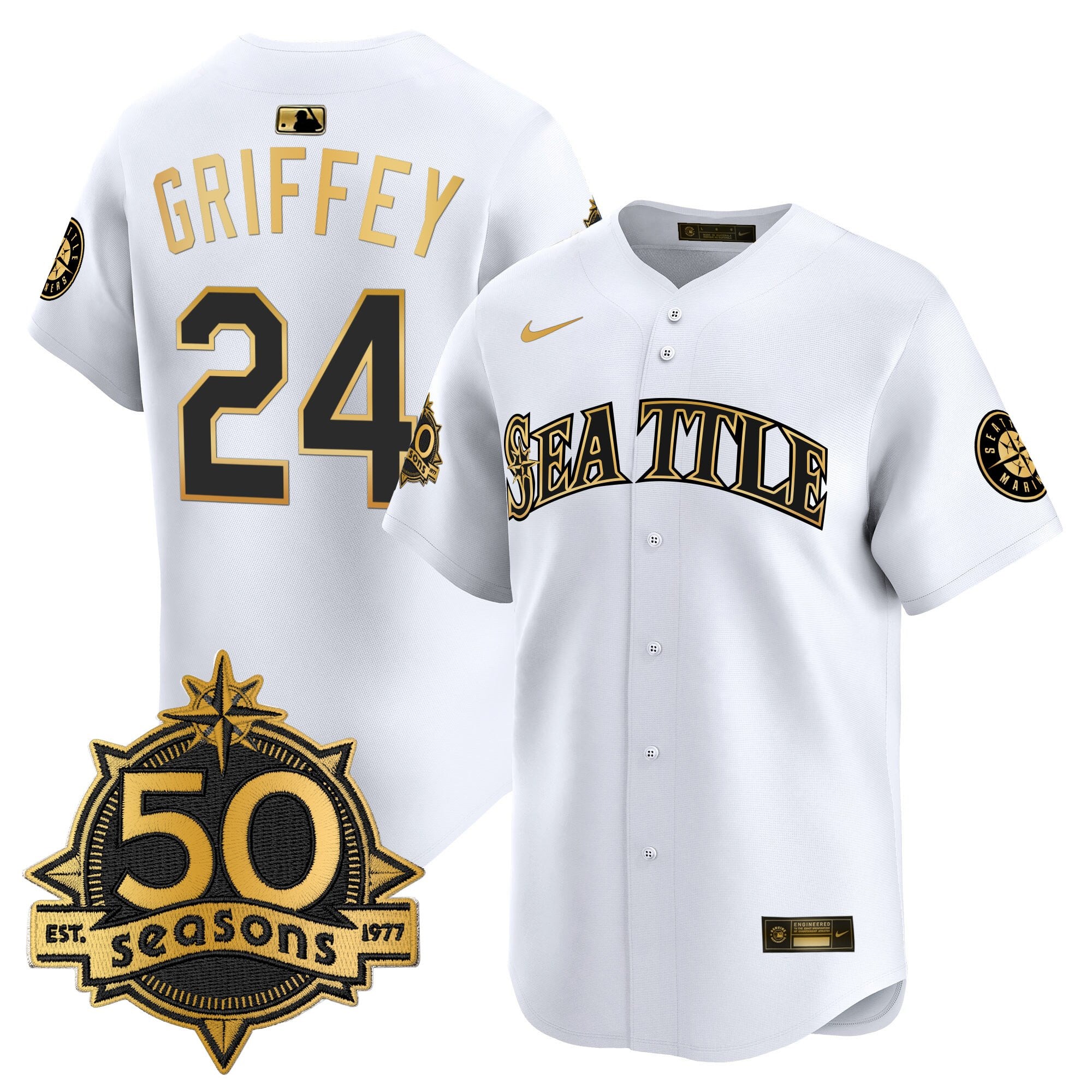 Men's Seattle Mariners 50 Seasons Patch Vapor Premier Limited Jersey - All Stitched