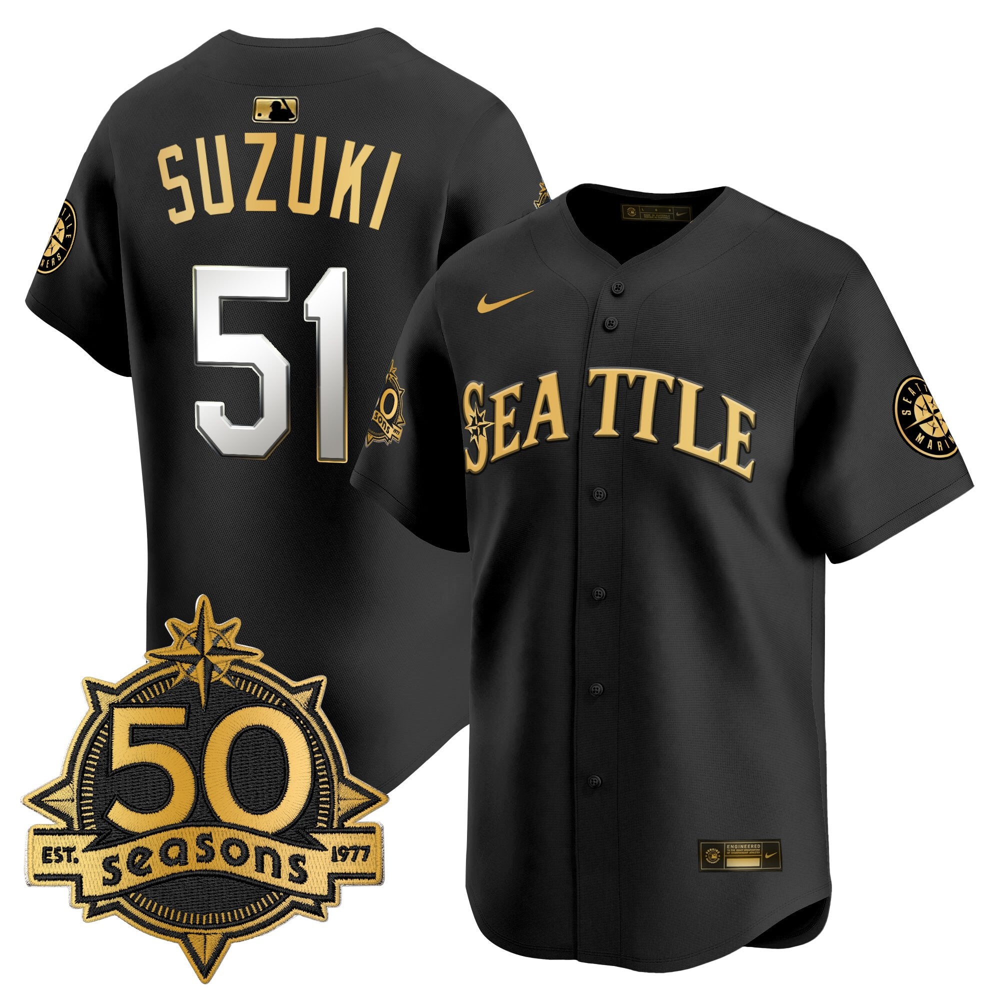 Men's Seattle Mariners 50 Seasons Patch Vapor Premier Limited Jersey - All Stitched