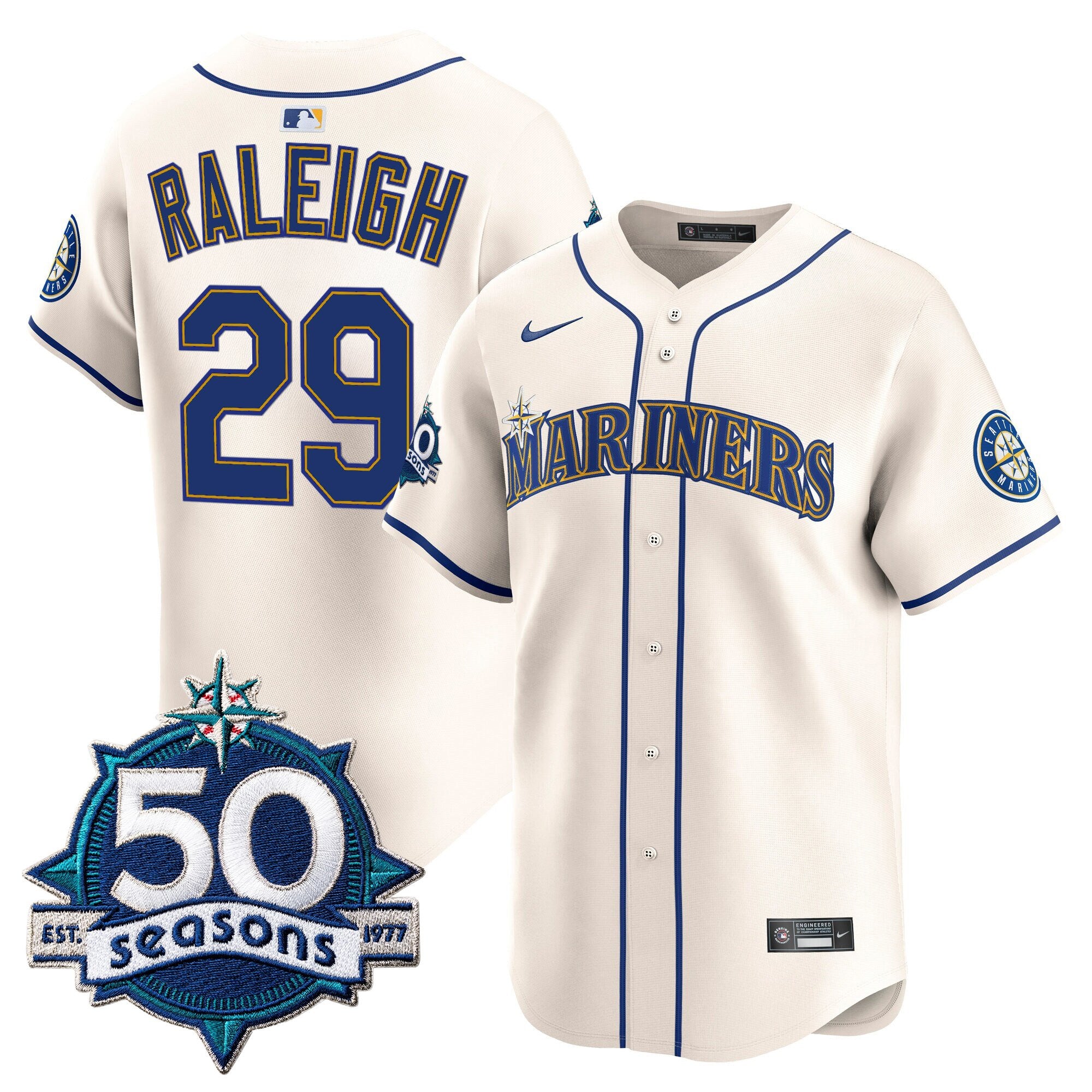 Men's Seattle Mariners 50 Seasons Patch Vapor Premier Limited Jersey - All Stitched