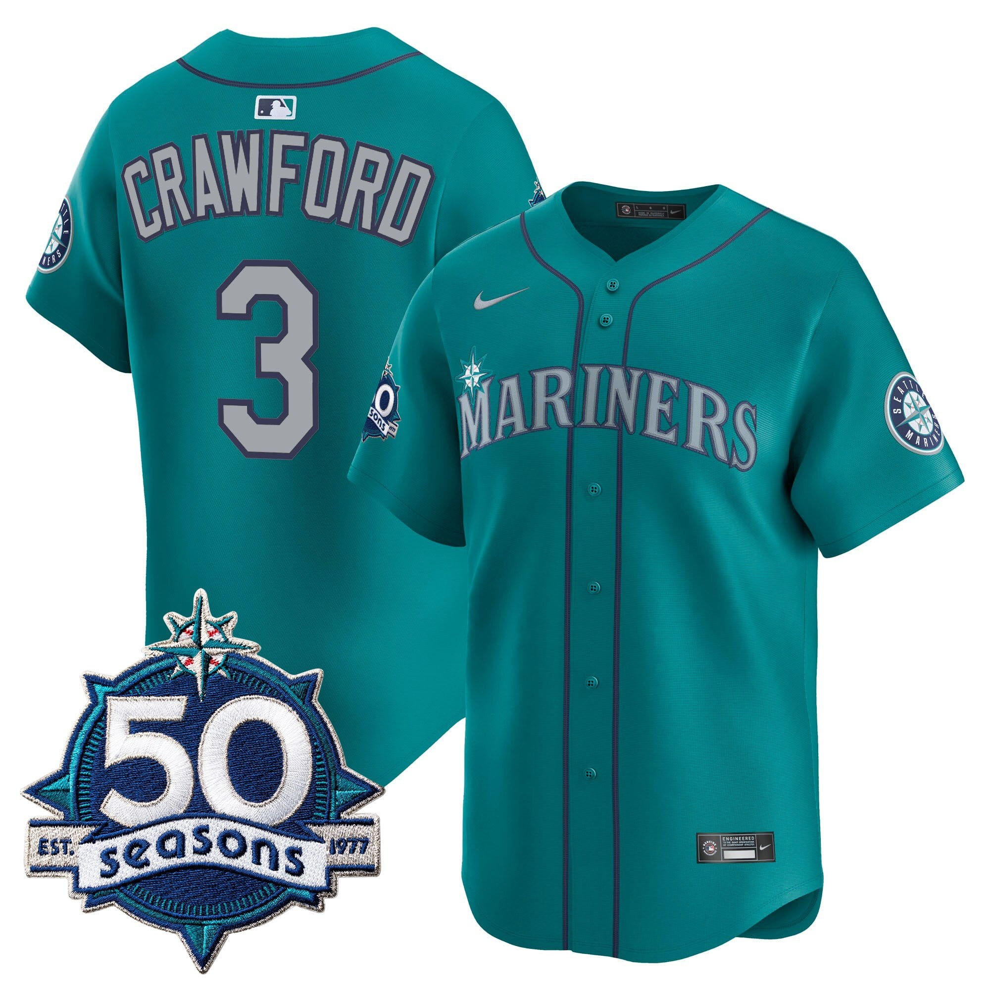 Men's Seattle Mariners 50 Seasons Patch Vapor Premier Limited Jersey - All Stitched