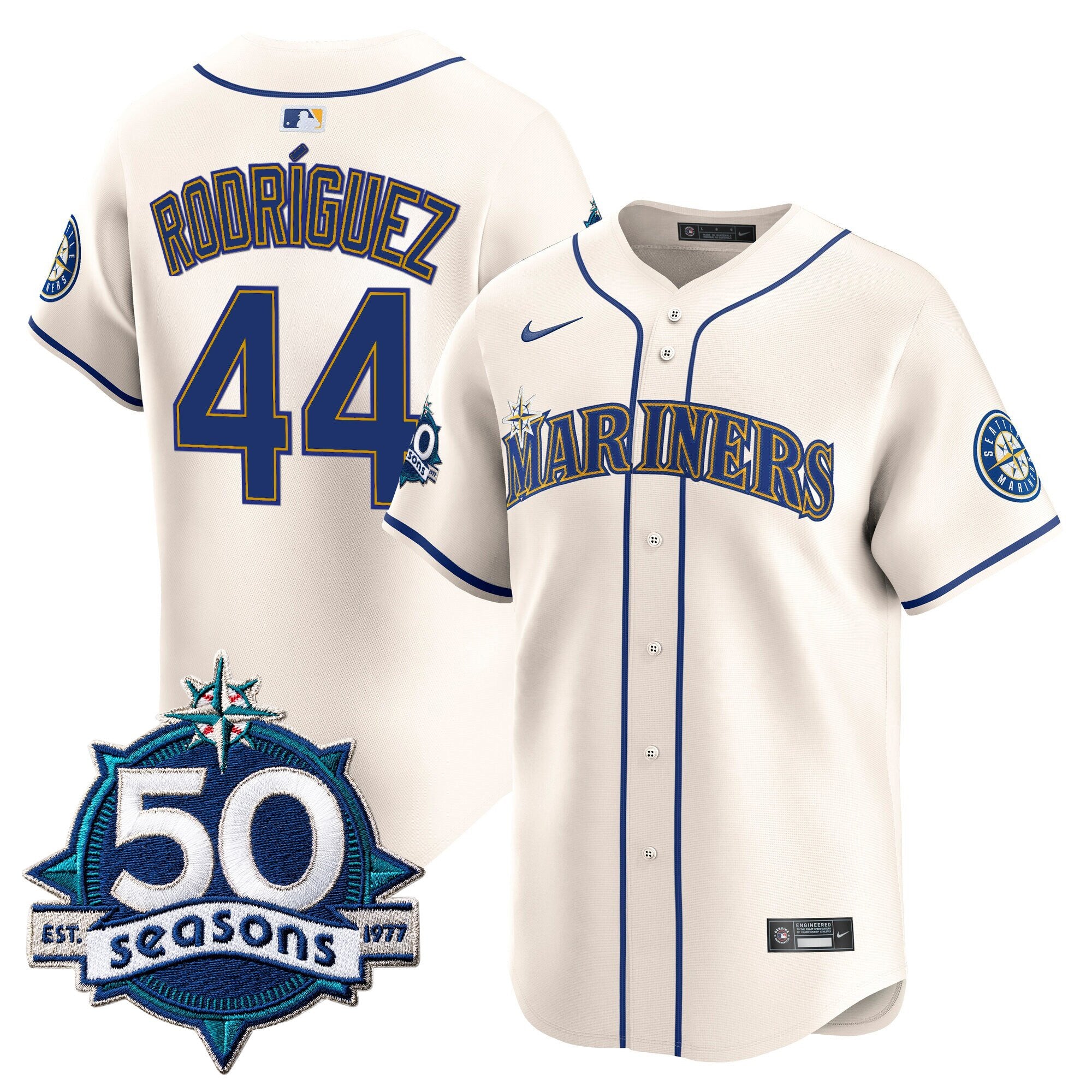 Men's Seattle Mariners 50 Seasons Patch Vapor Premier Limited Jersey - All Stitched