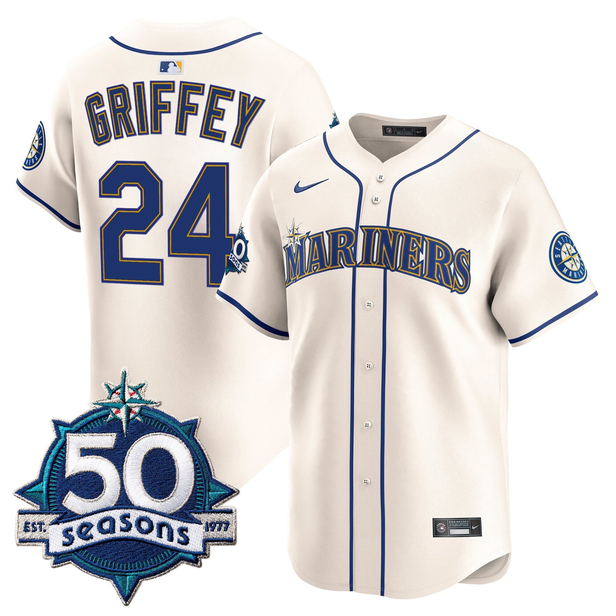 Men's Seattle Mariners 50 Seasons Patch Vapor Premier Limited Jersey - All Stitched