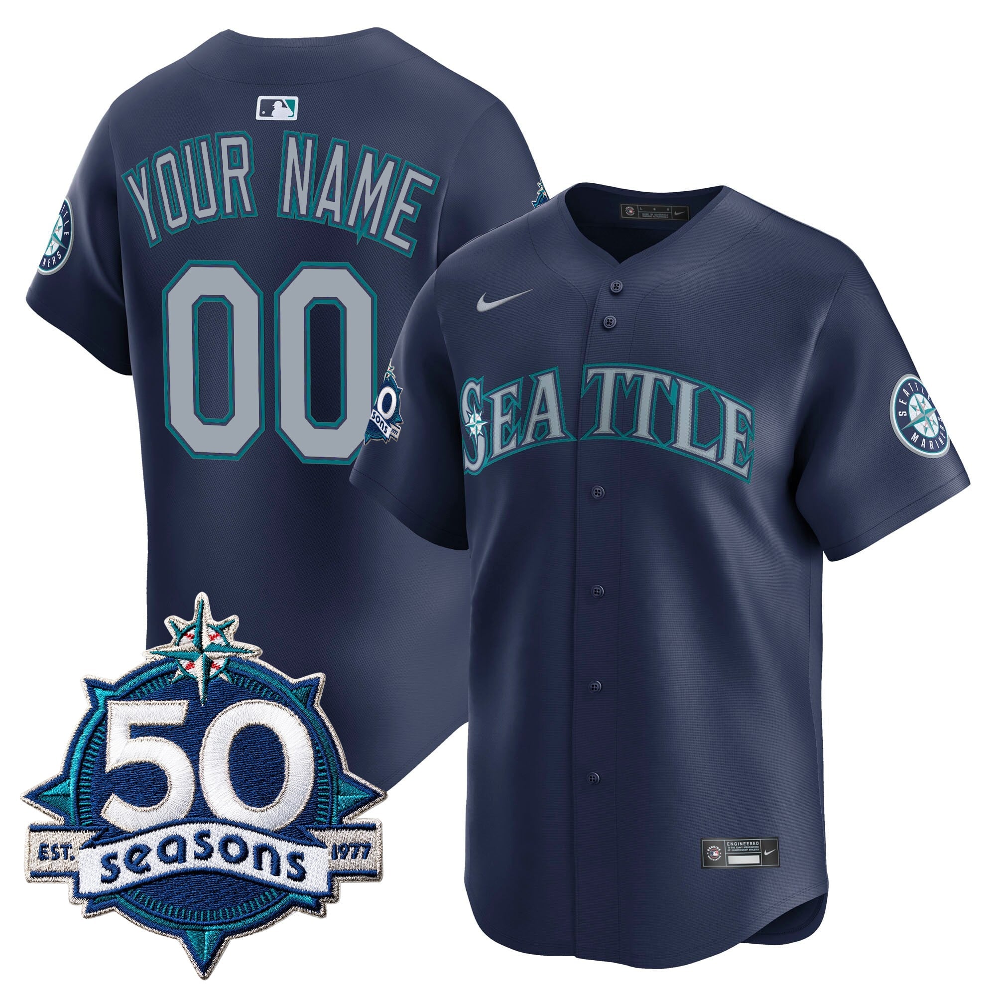 Seattle Mariners 50 Seasons Patch Vapor Premier Limited Custom Jersey - All Stitched