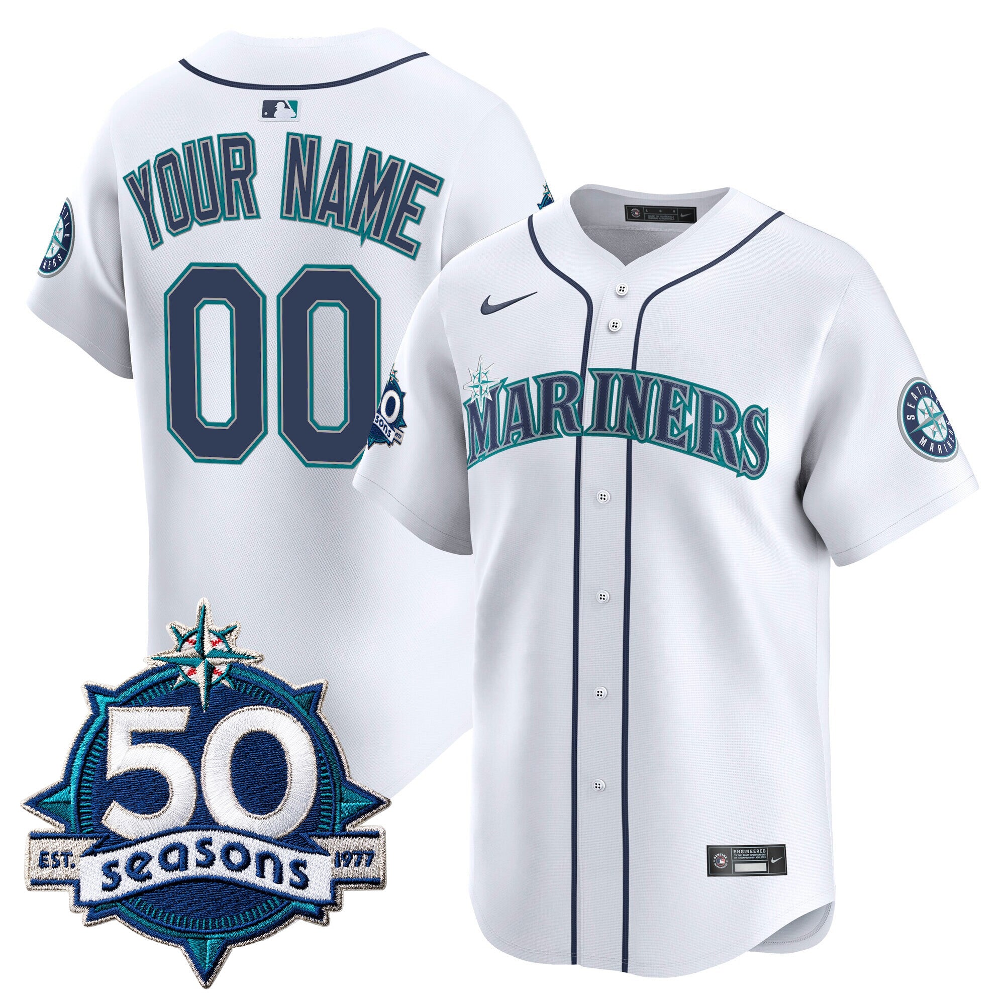 Seattle Mariners 50 Seasons Patch Vapor Premier Limited Custom Jersey - All Stitched