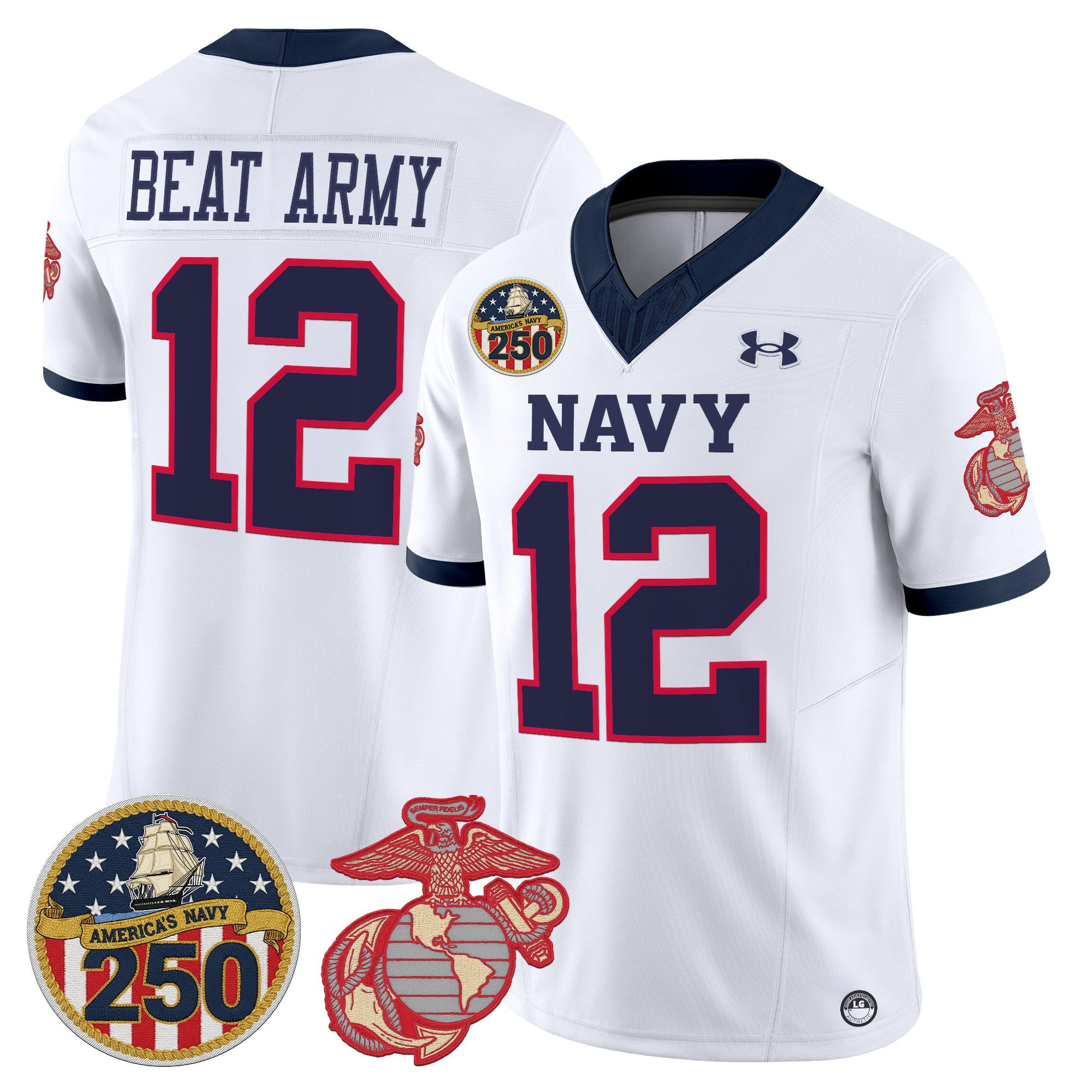 Men's Navy Midshipmen Vapor USMC Premier Jersey - 250th Anniversary Patch - All Stitched