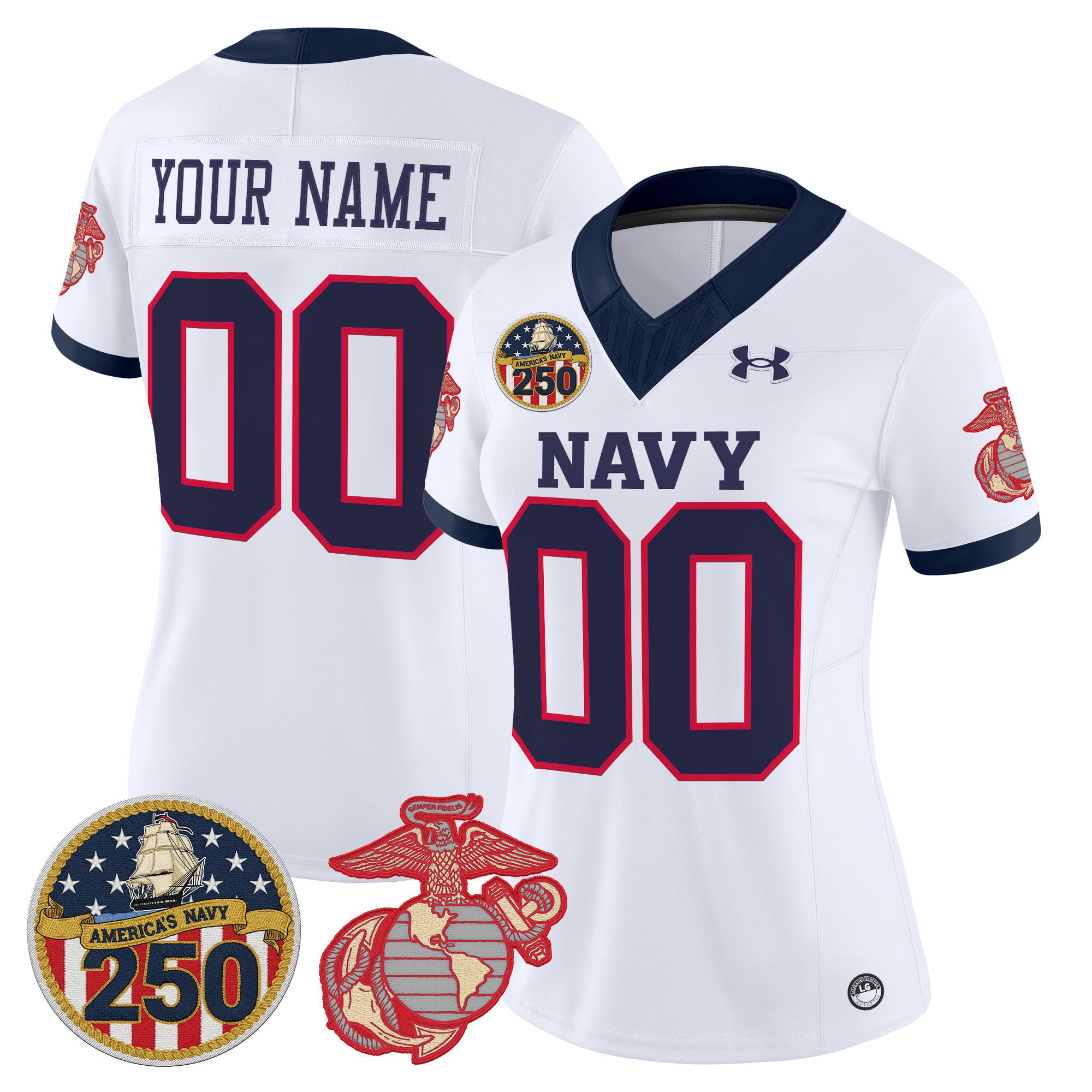 Navy Midshipmen Vapor USMC Premier Custom Jersey - 250th Anniversary Patch - All Stitched